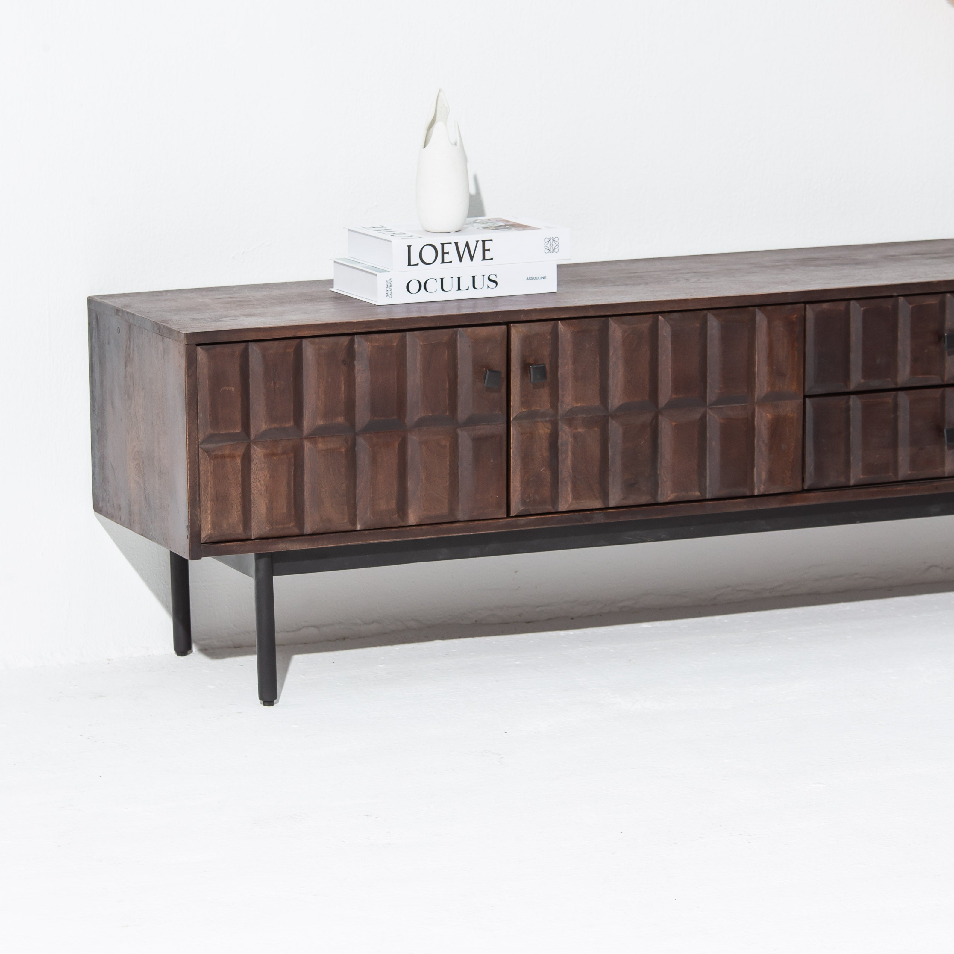 NUVOR WOODEN THREE DOOR TWO DRAWER TV STAND