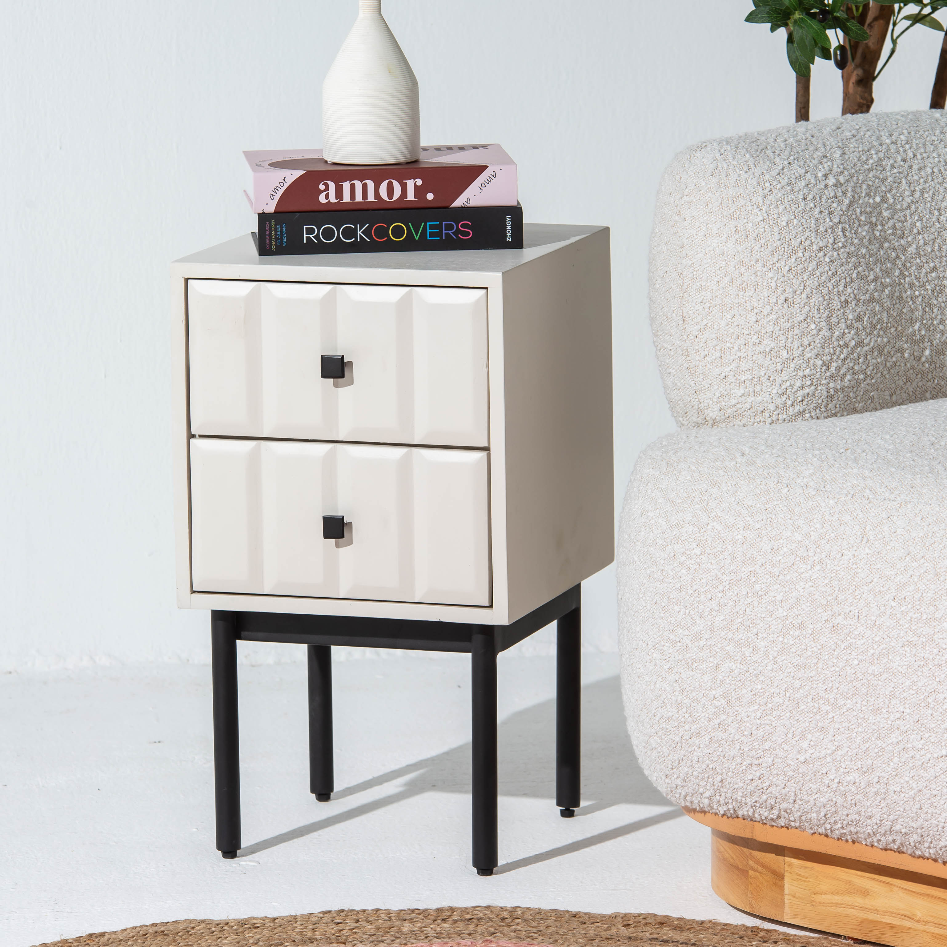 DANISH WHITE TWO DRAWER NIGHTSTAND TABLE