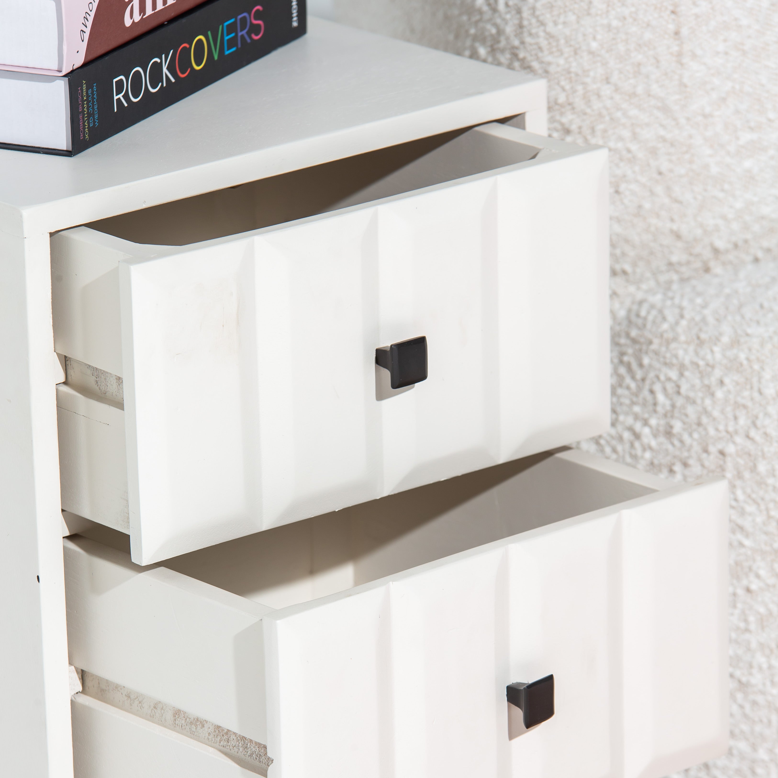 DANISH WHITE TWO DRAWER NIGHTSTAND TABLE