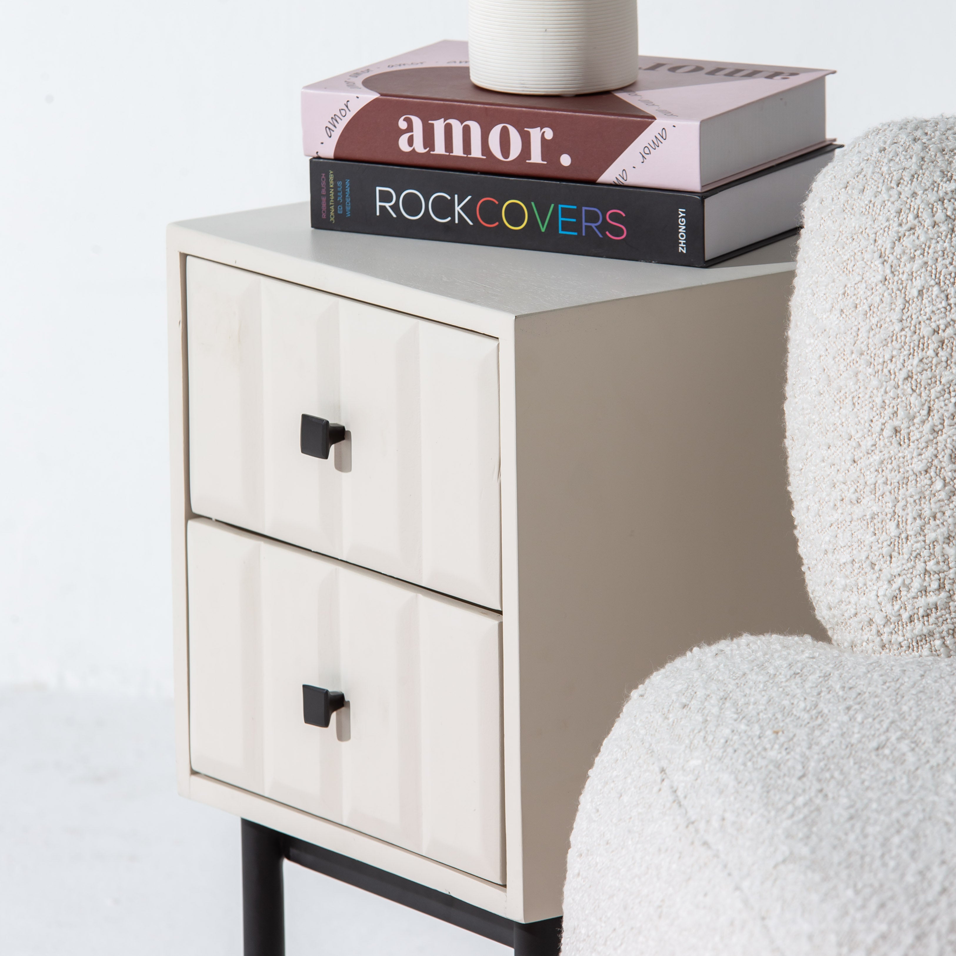 DANISH WHITE TWO DRAWER NIGHTSTAND TABLE