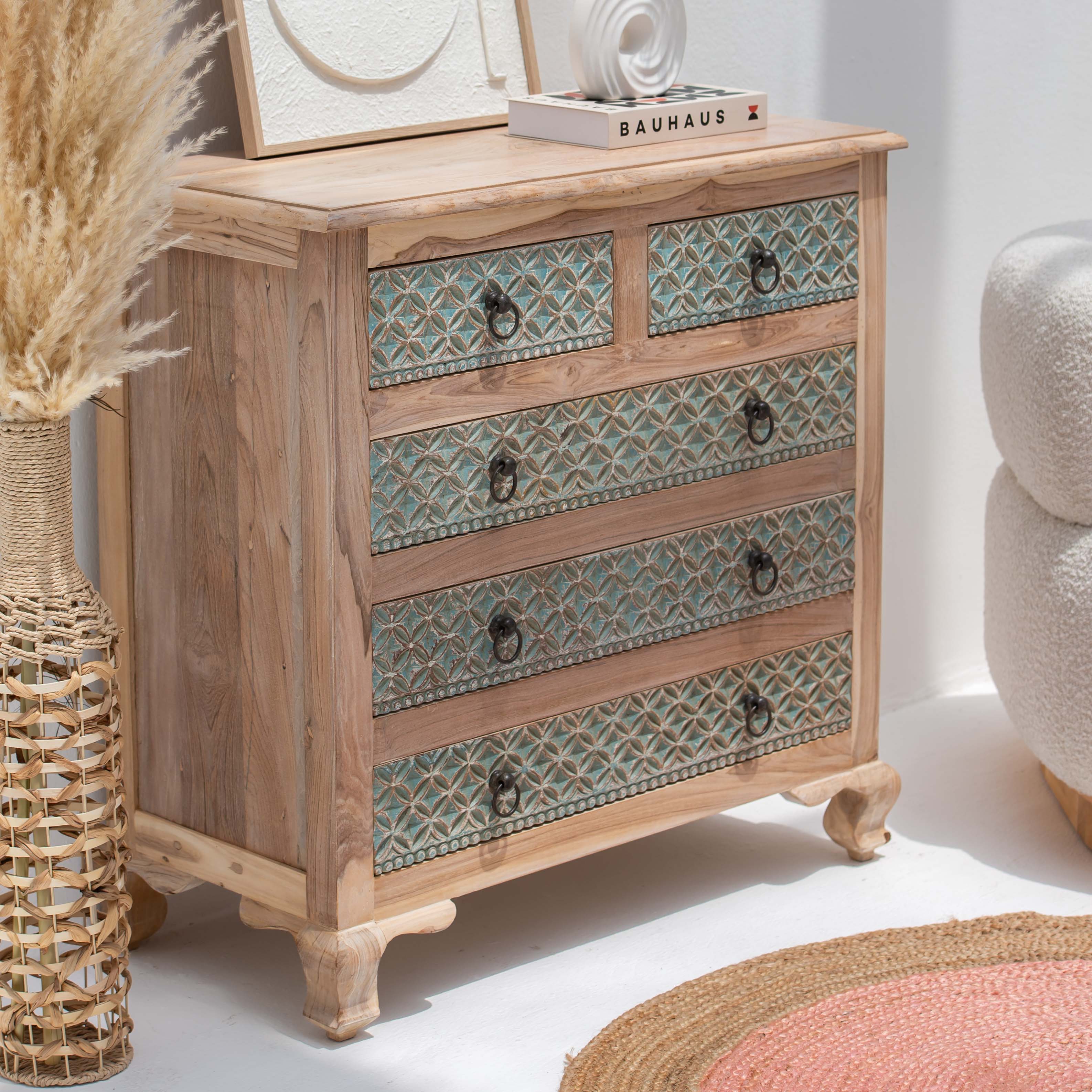 CHARLORE WOODEN FIVE DRAWER DRAWCHEST