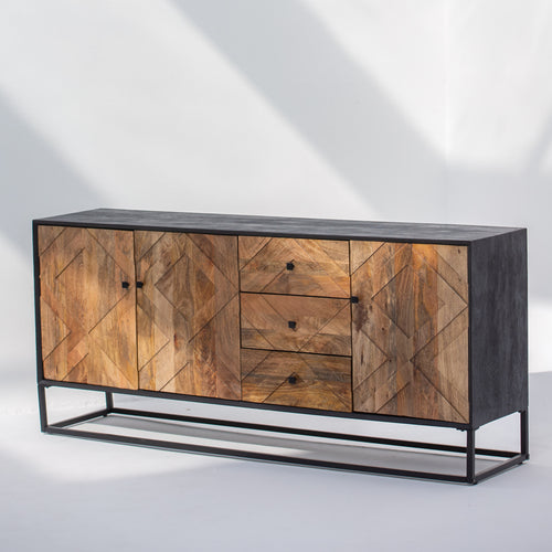 MORO WOODEN THREE DOOR THREE DRAWER SIDEBOARD