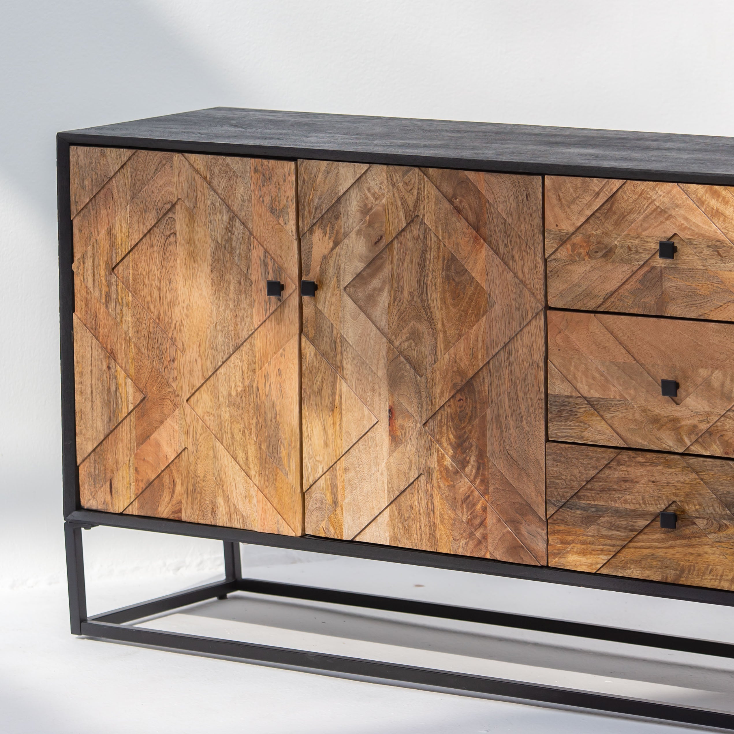 MORO WOODEN THREE DOOR THREE DRAWER SIDEBOARD