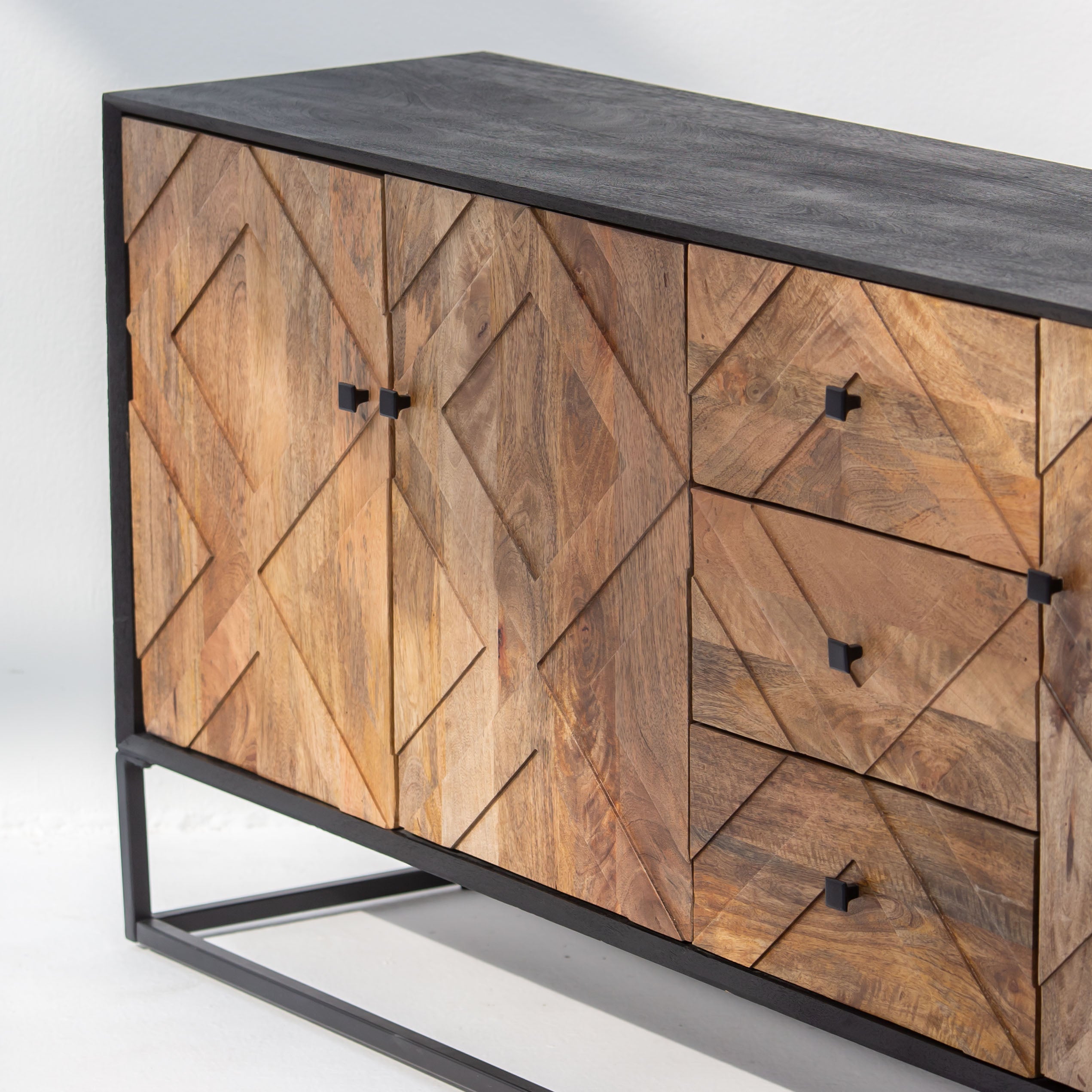 MORO WOODEN THREE DOOR THREE DRAWER SIDEBOARD