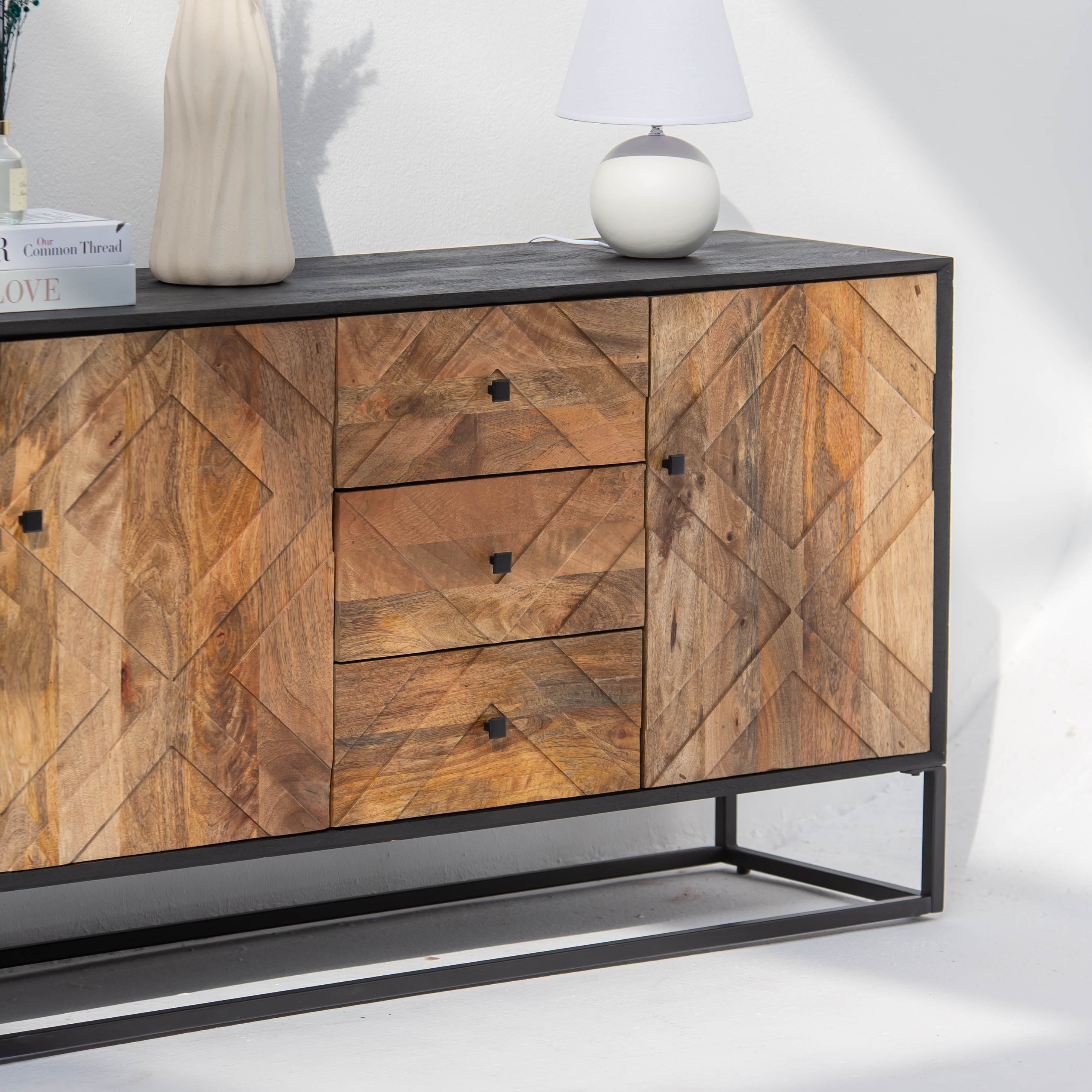 MORO WOODEN THREE DOOR THREE DRAWER SIDEBOARD