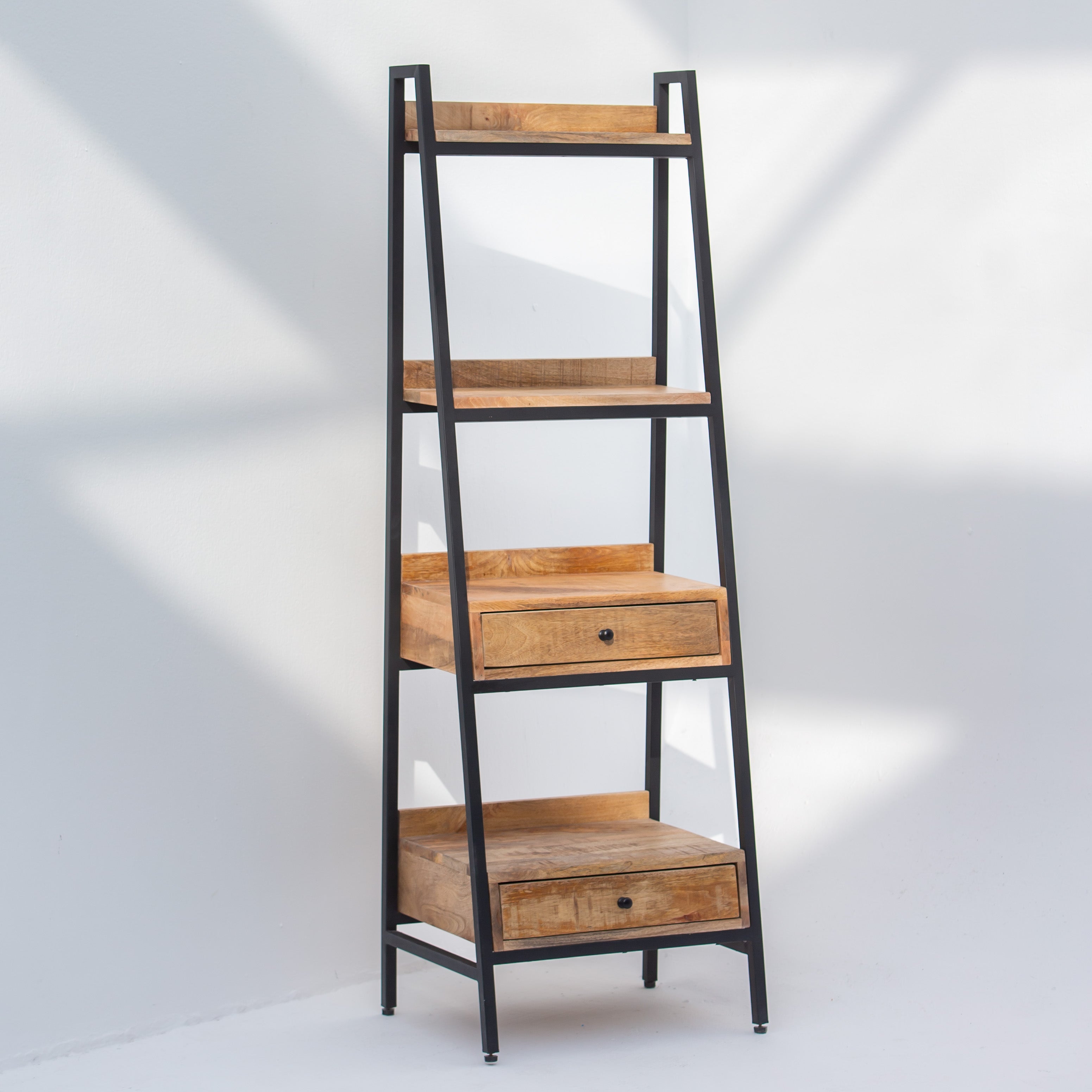 IRONIX WOODEN TWO DRAWER BOOKSHELF