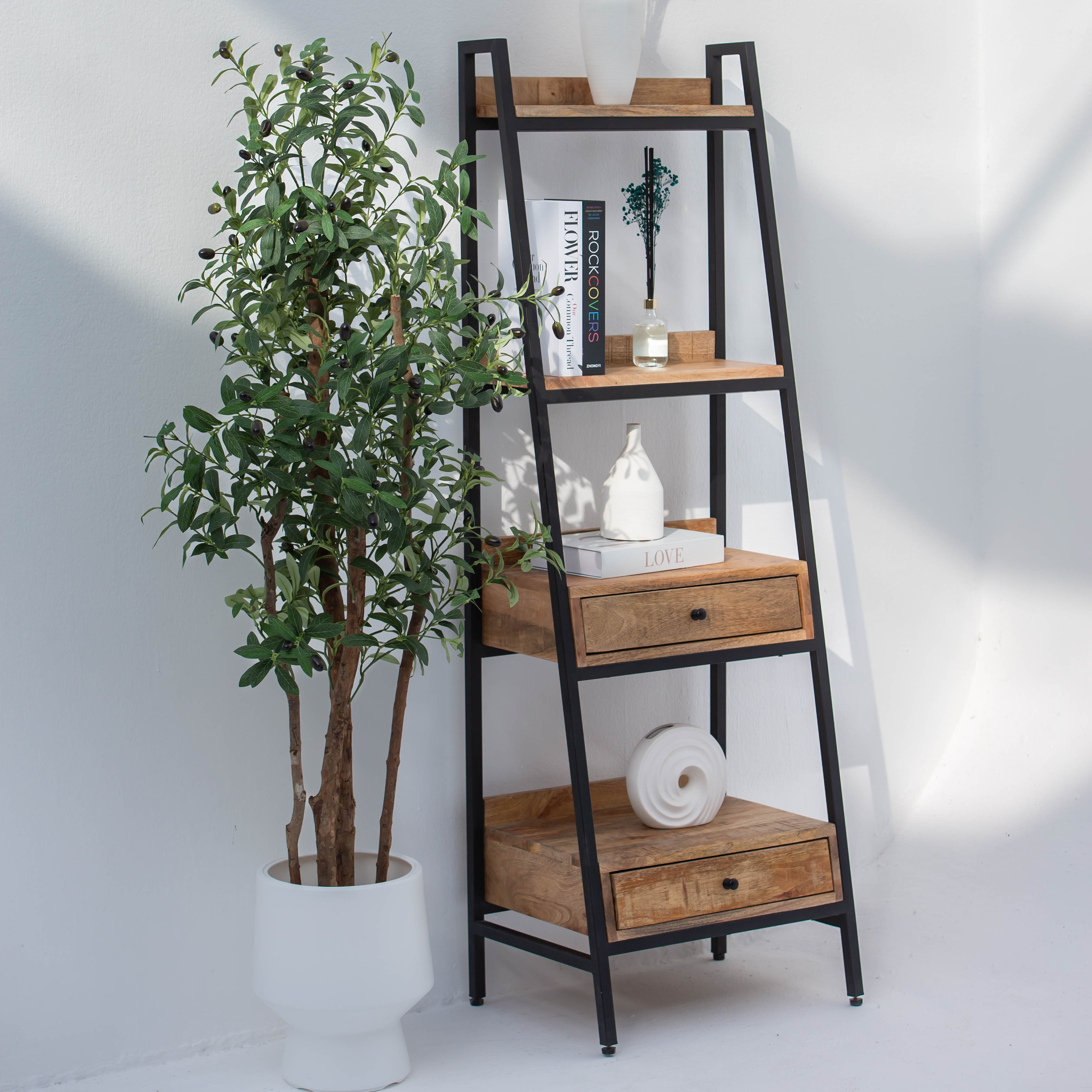 IRONIX WOODEN TWO DRAWER BOOKSHELF