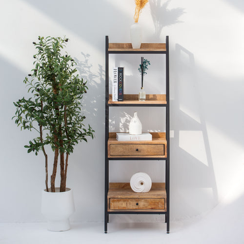 IRONIX WOODEN TWO DRAWER BOOKSHELF