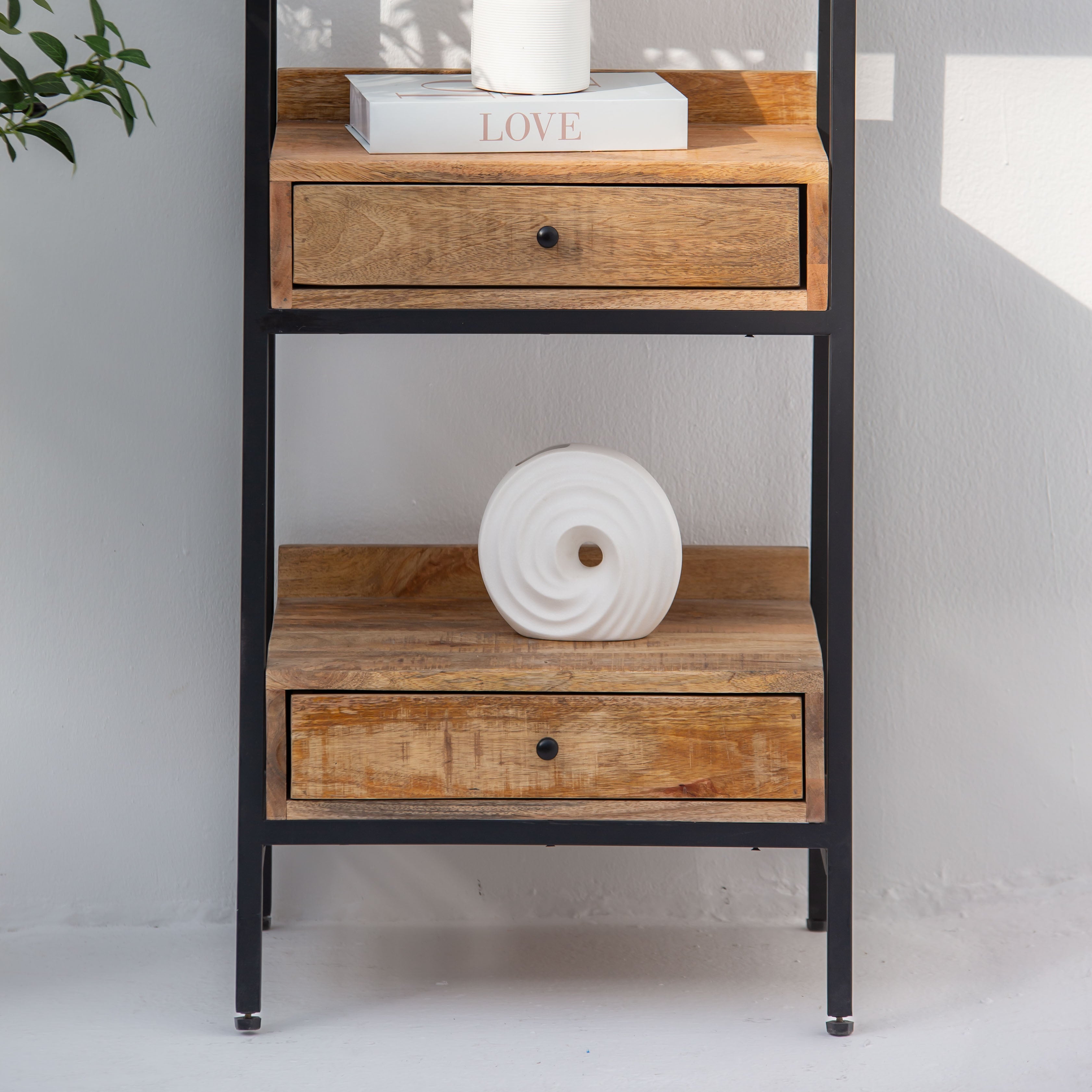 IRONIX WOODEN TWO DRAWER BOOKSHELF