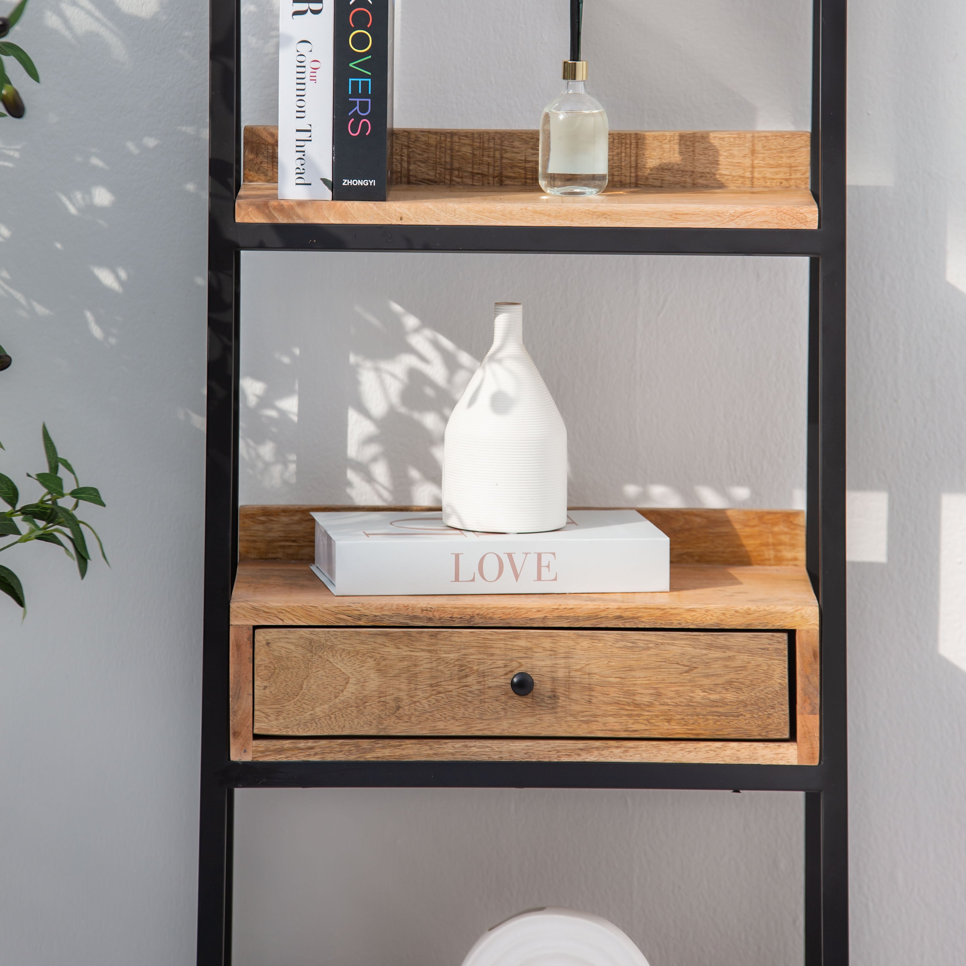 IRONIX WOODEN TWO DRAWER BOOKSHELF