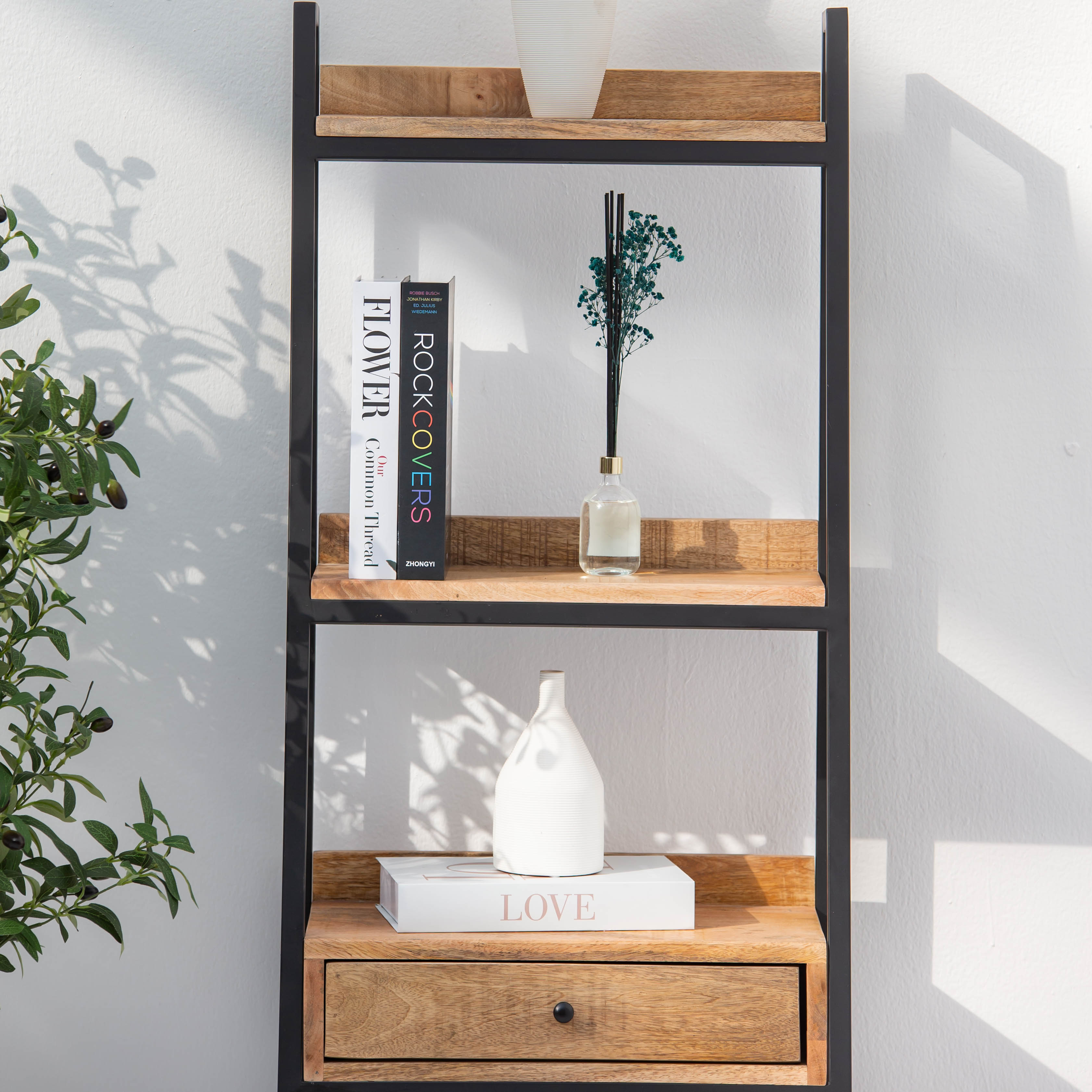 IRONIX WOODEN TWO DRAWER BOOKSHELF