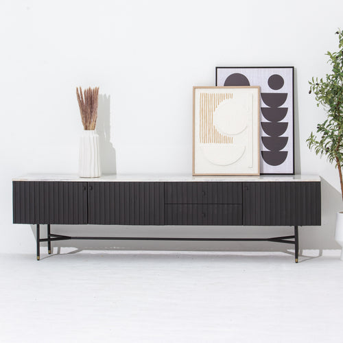 VANTA MARBLE TOP TWO DRAWER THREE DOOR TV STAND