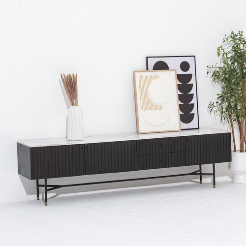 VANTA MARBLE TOP TWO DRAWER THREE DOOR TV STAND