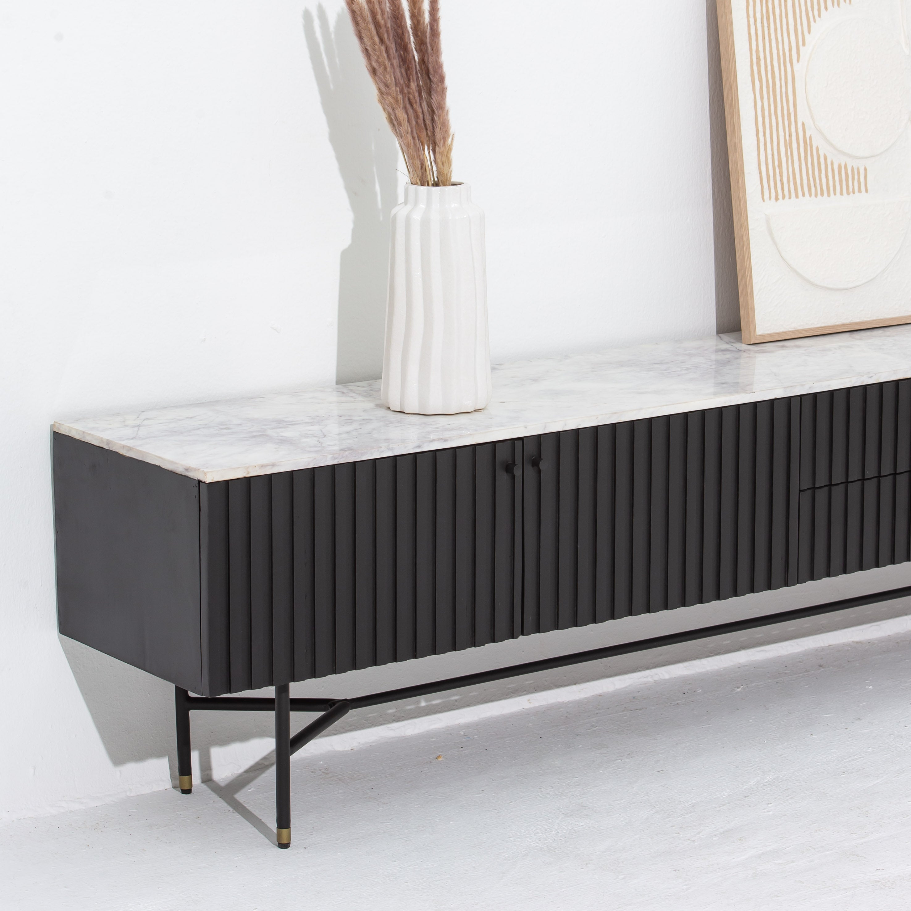 VANTA MARBLE TOP TWO DRAWER THREE DOOR TV STAND