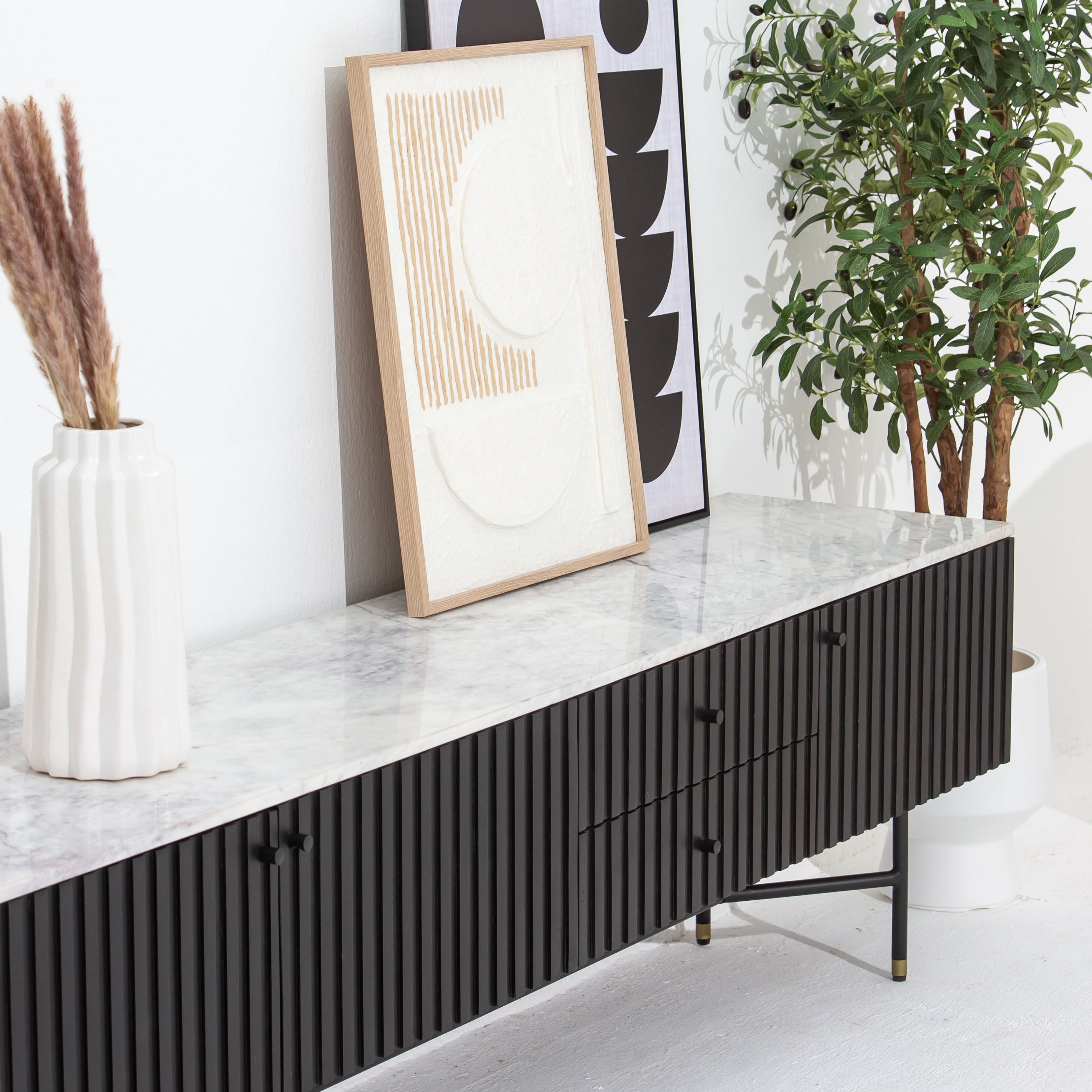 VANTA MARBLE TOP TWO DRAWER THREE DOOR TV STAND