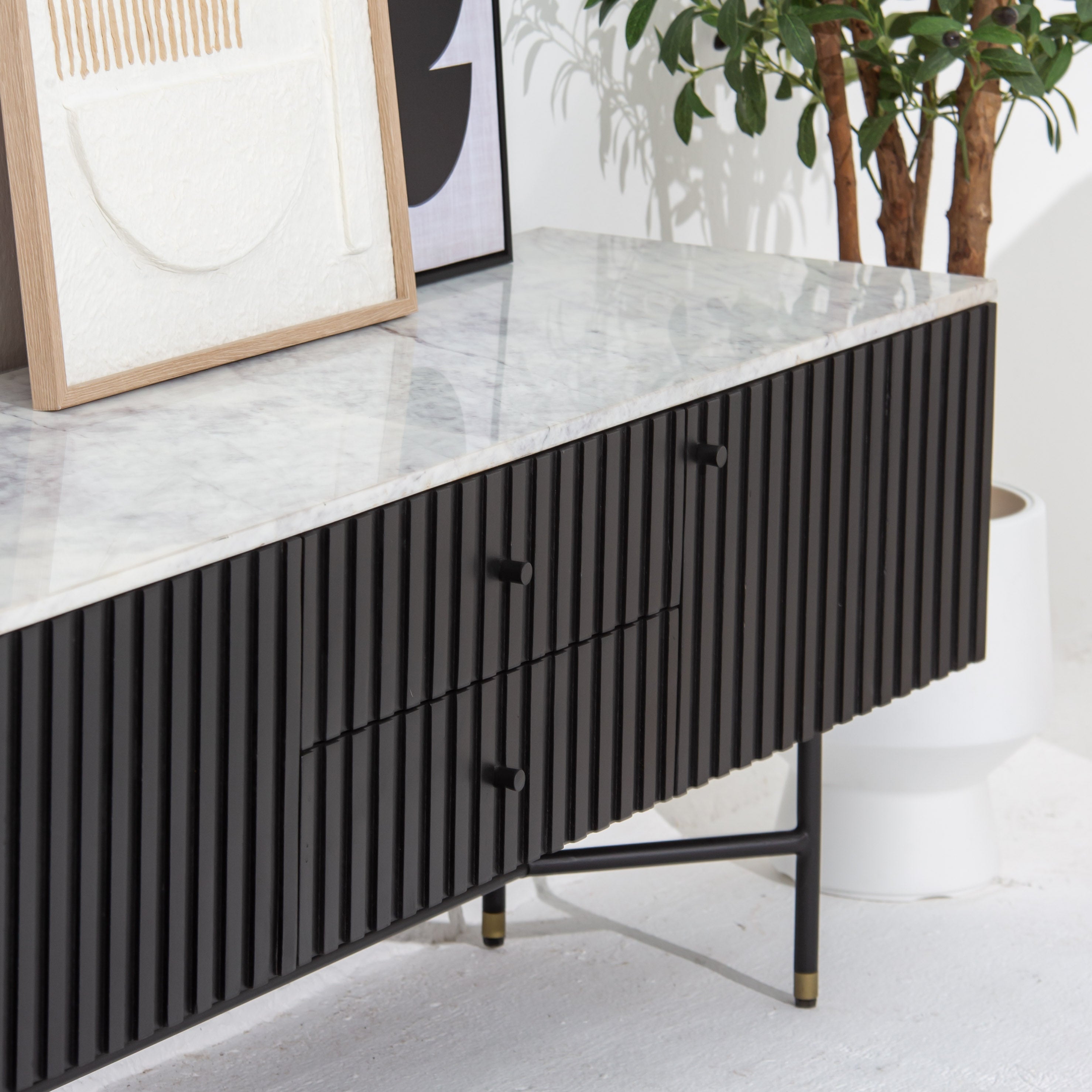 VANTA MARBLE TOP TWO DRAWER THREE DOOR TV STAND