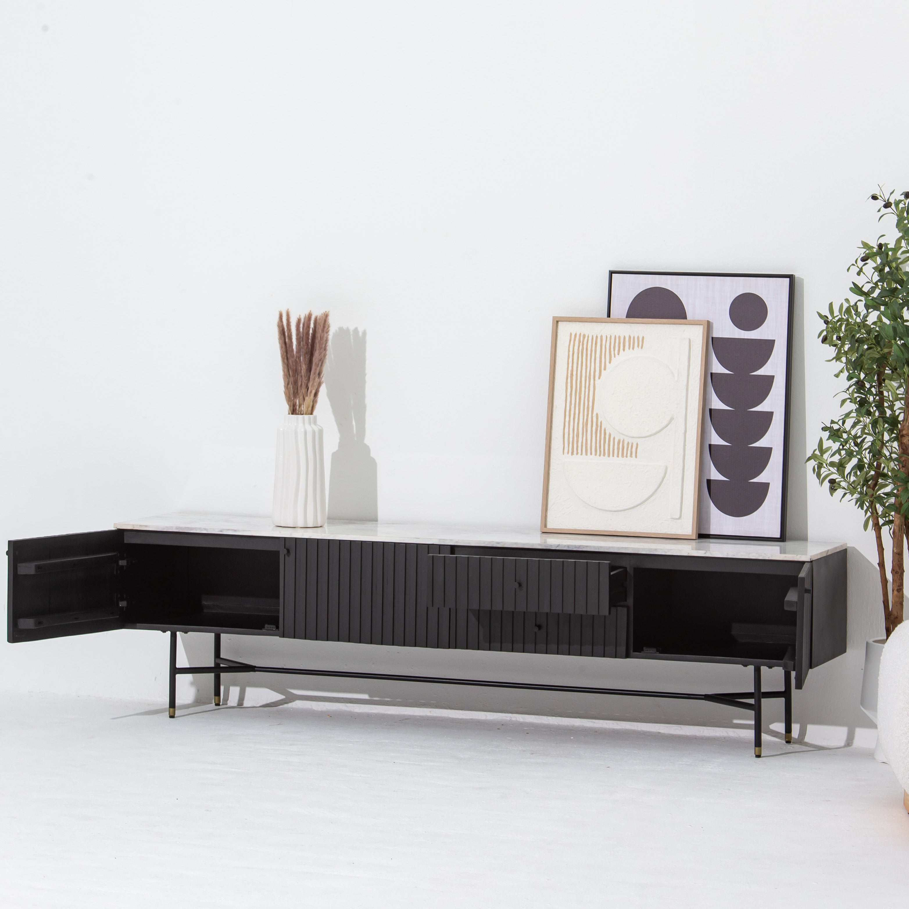 VANTA MARBLE TOP TWO DRAWER THREE DOOR TV STAND