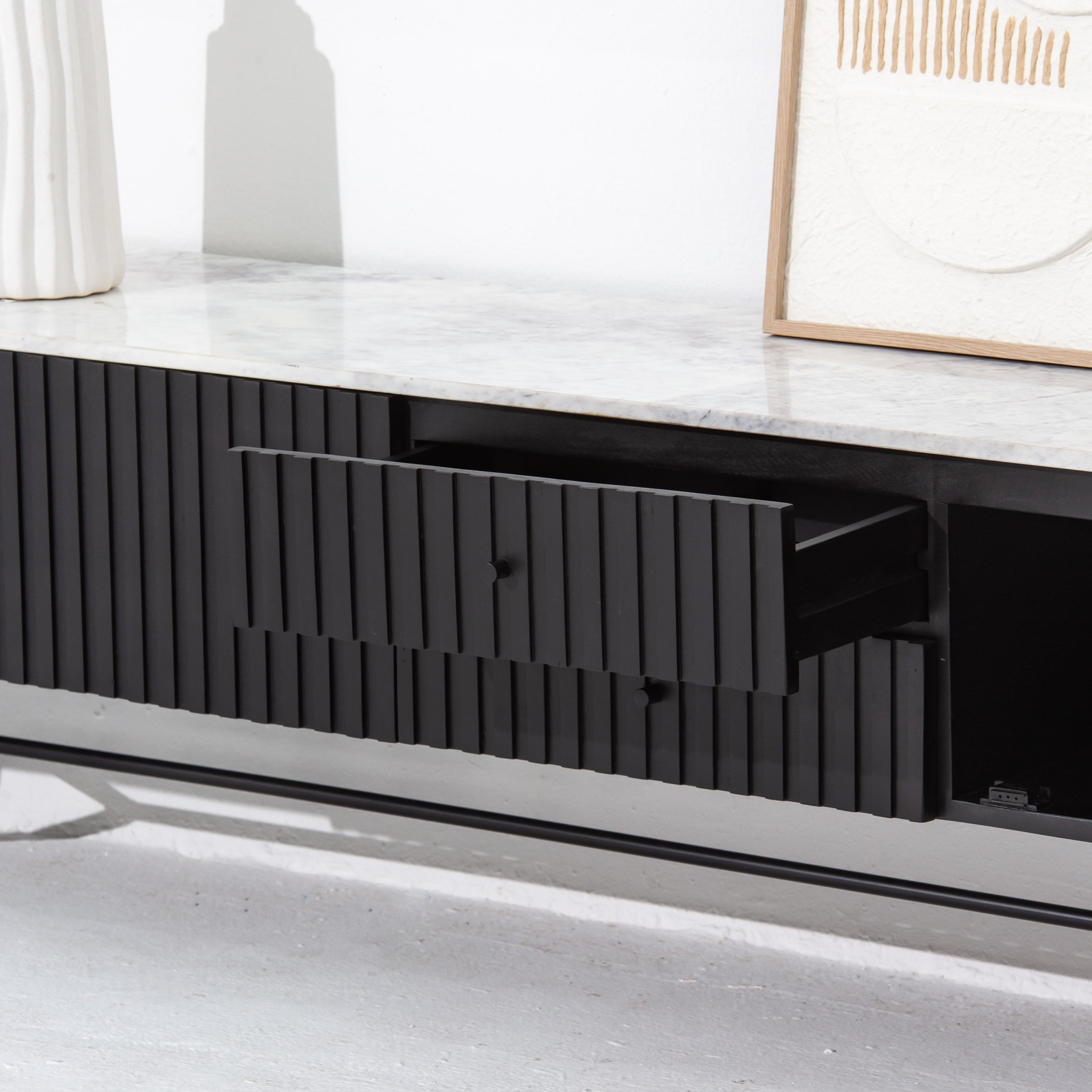 VANTA MARBLE TOP TWO DRAWER THREE DOOR TV STAND