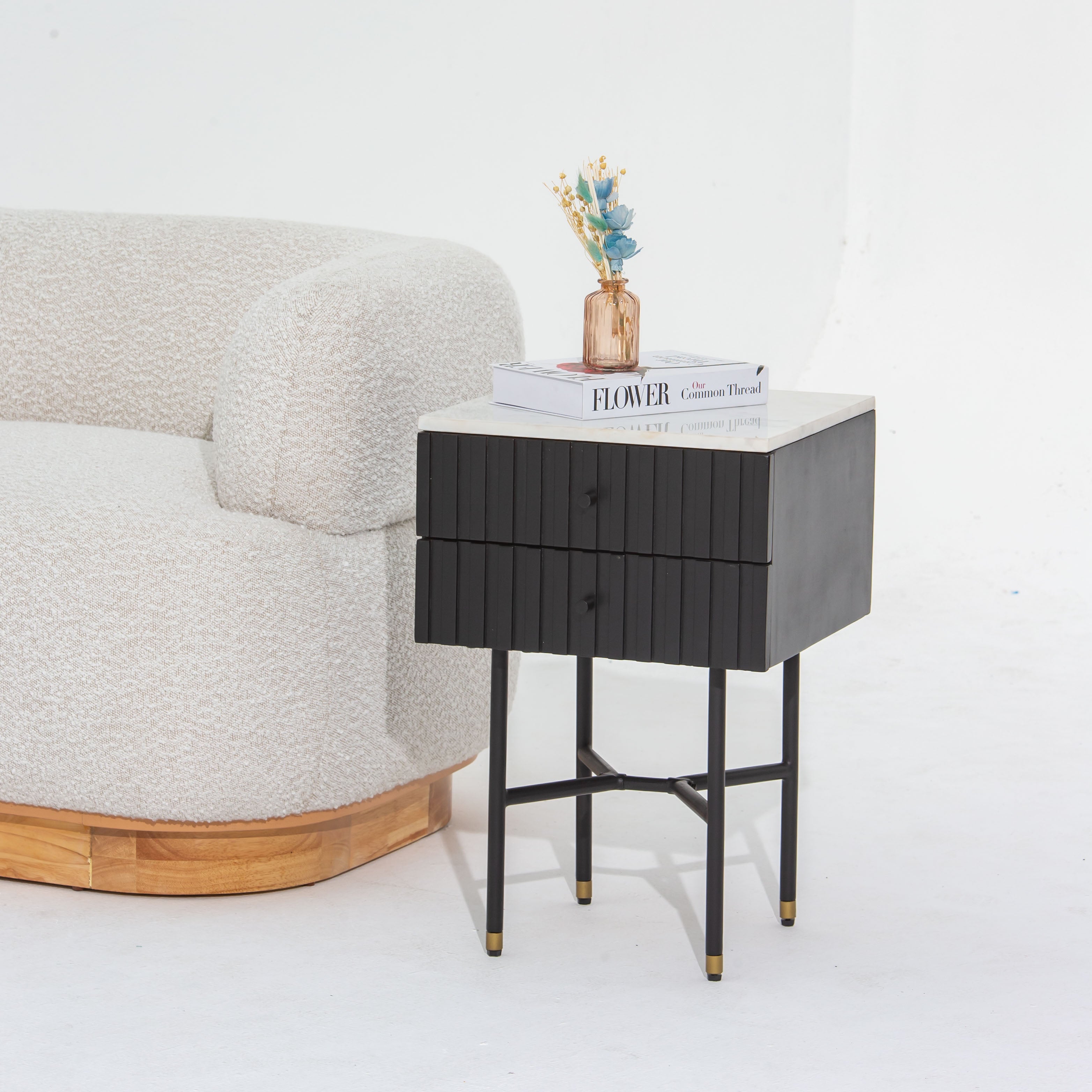 VANTA MARBLE TOP TWO DRAWER NIGHTSTAND TABLE