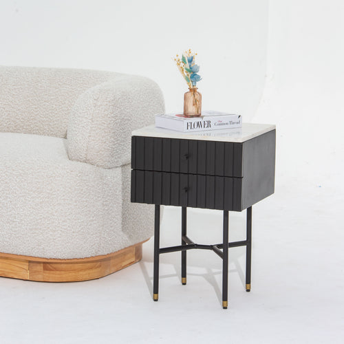 VANTA MARBLE TOP TWO DRAWER NIGHTSTAND TABLE