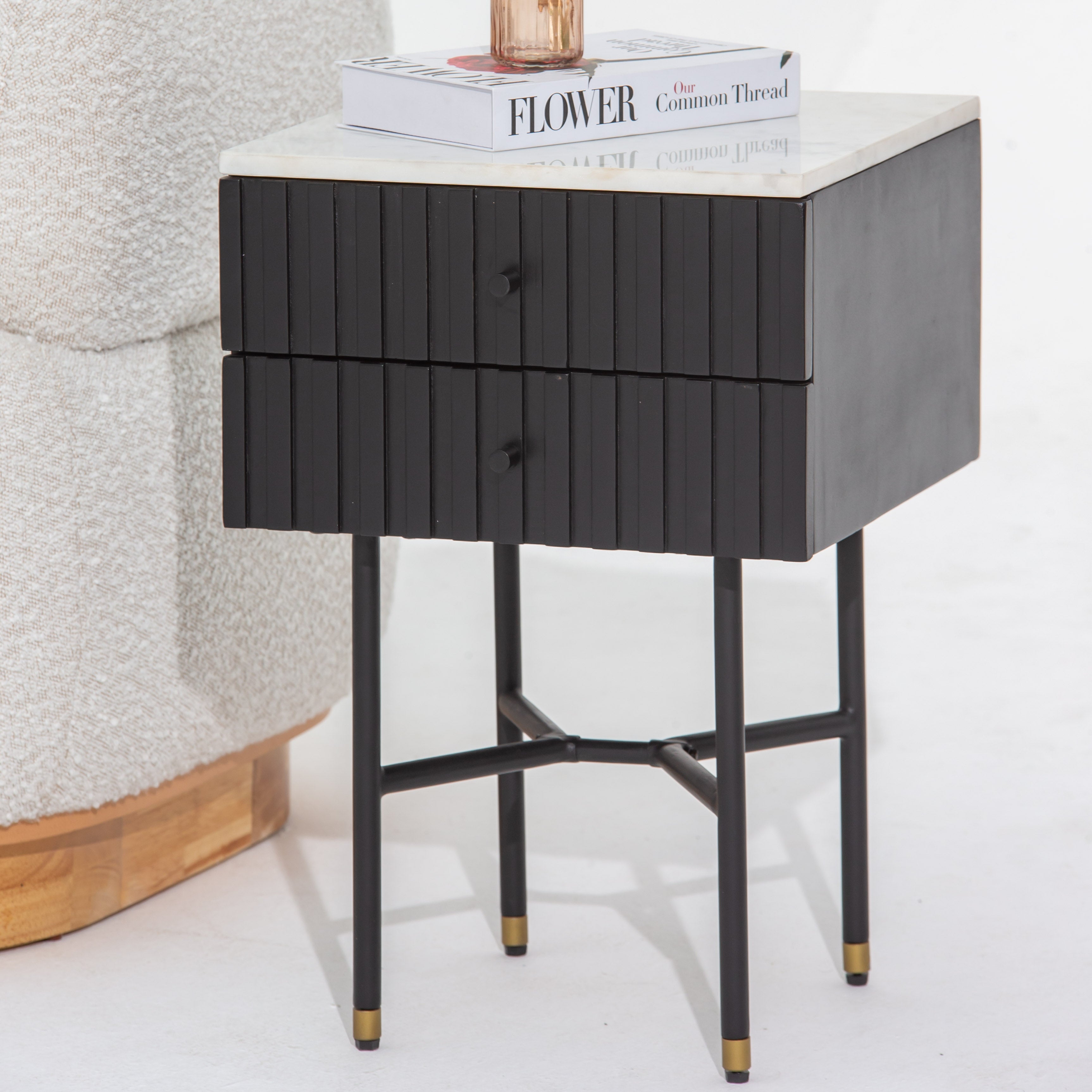 VANTA MARBLE TOP TWO DRAWER NIGHTSTAND TABLE