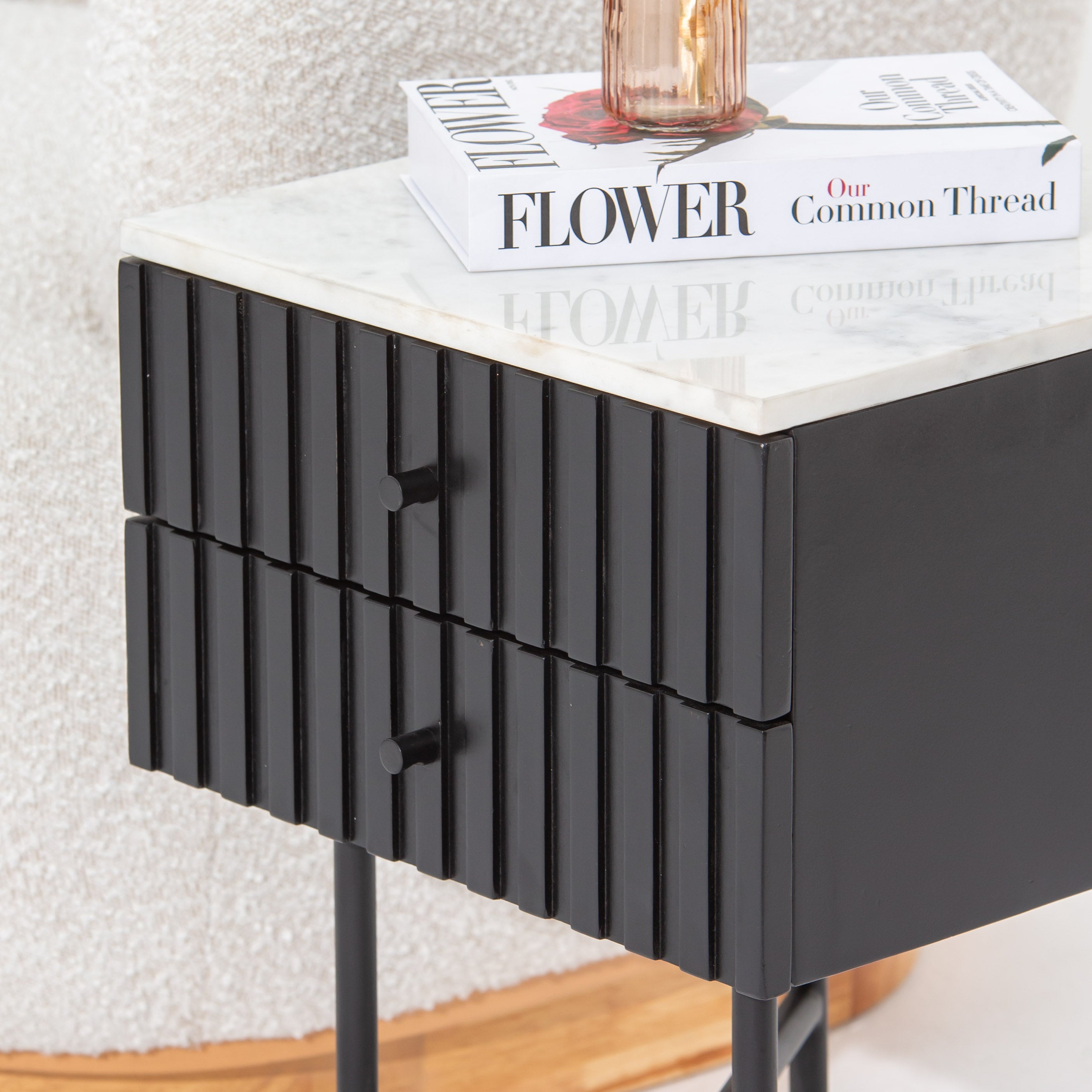 VANTA MARBLE TOP TWO DRAWER NIGHTSTAND TABLE