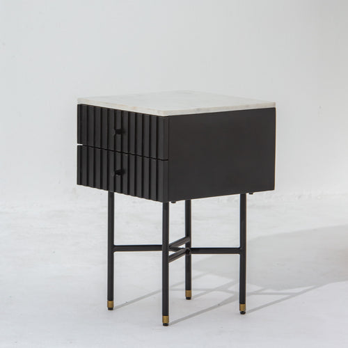 VANTA MARBLE TOP TWO DRAWER NIGHTSTAND TABLE