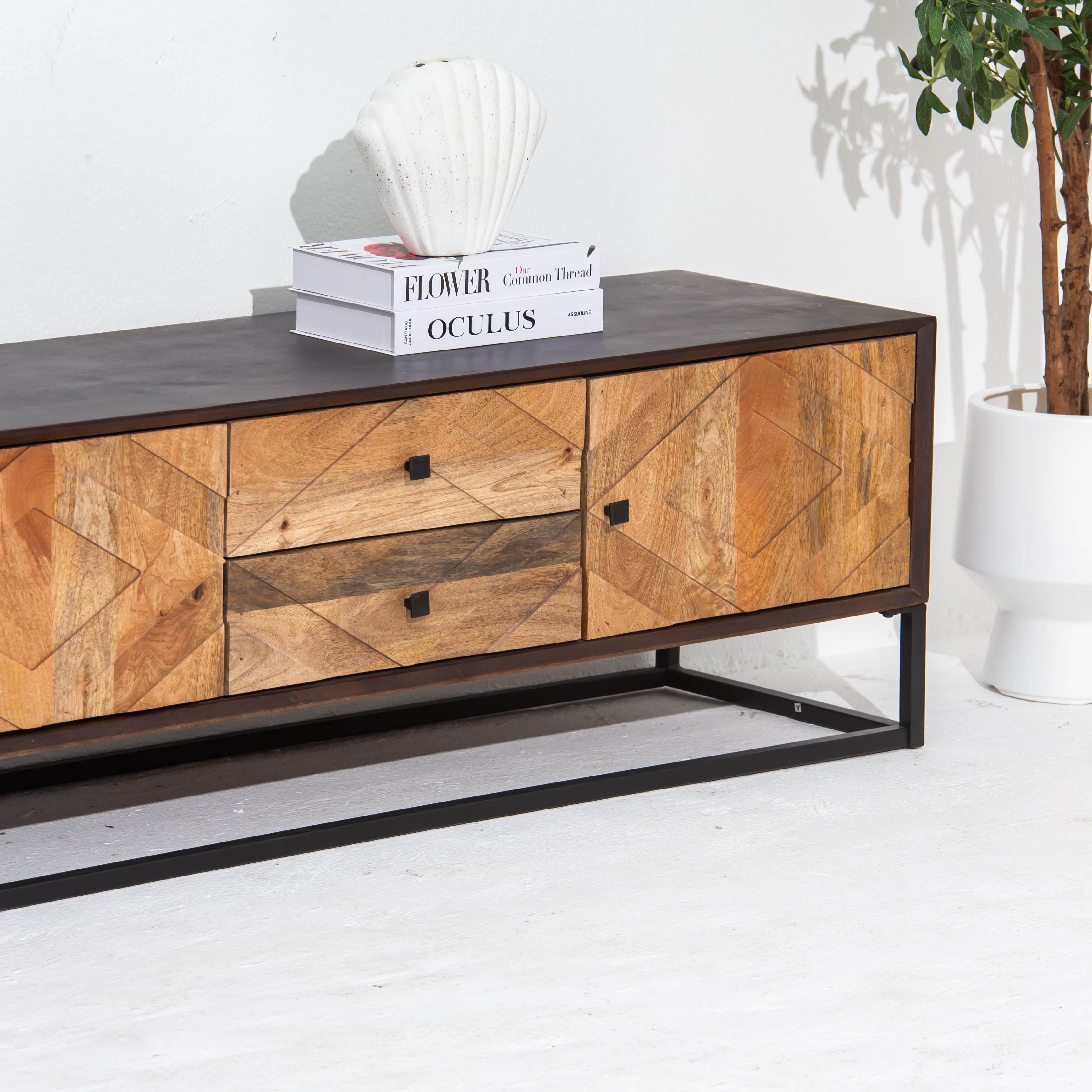 MORO WOODEN THREE DOOR TWO DRAWER TV STAND