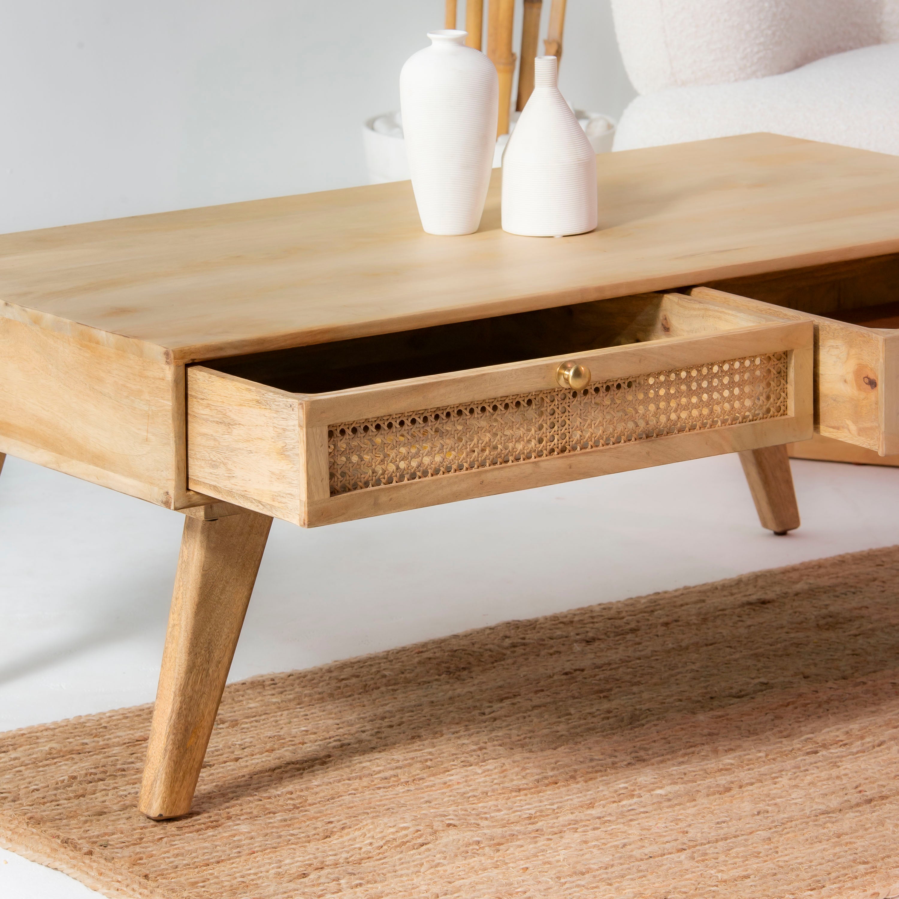 CANOVIA CANE TWO DRAWER COFFEE TABLE