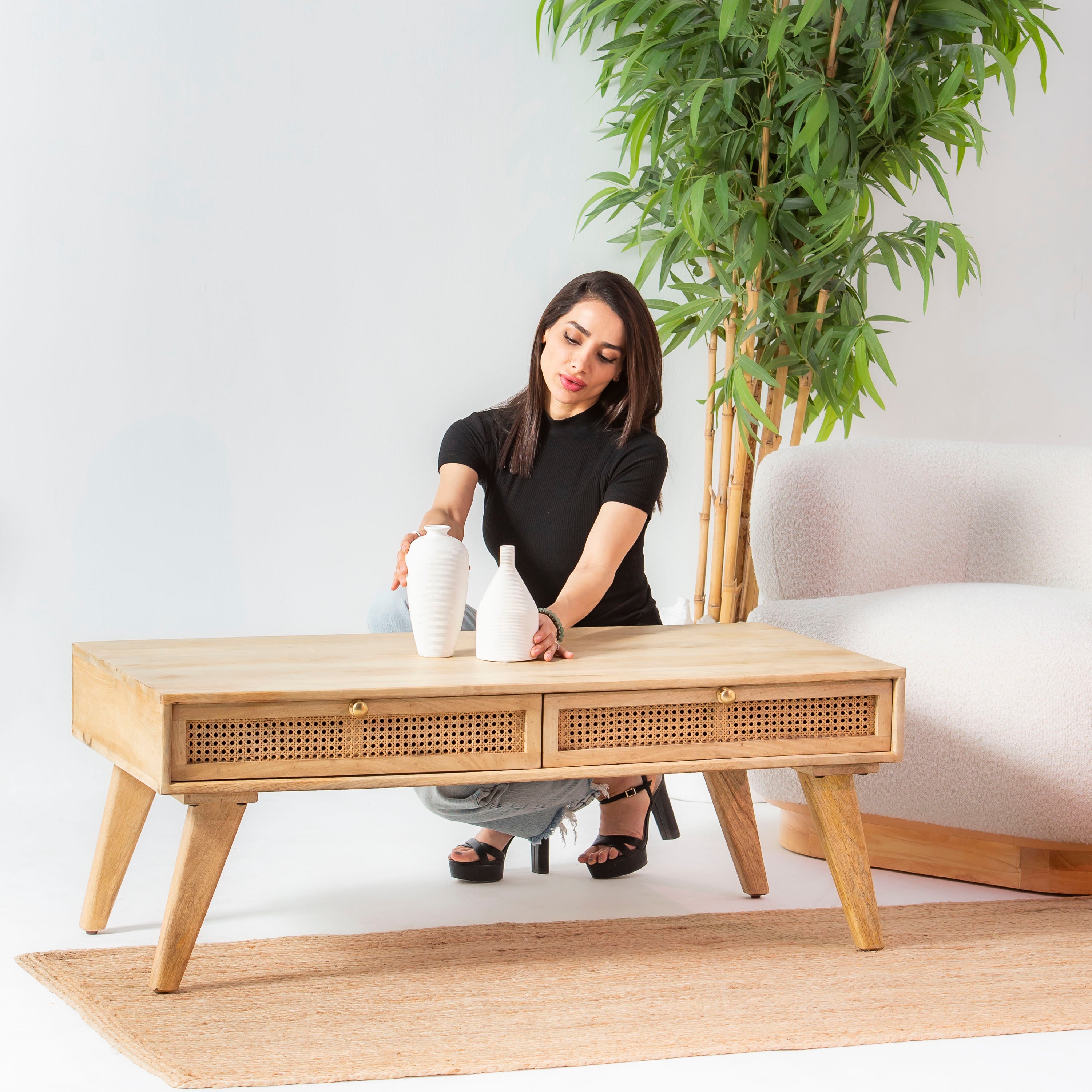 CANOVIA CANE TWO DRAWER COFFEE TABLE