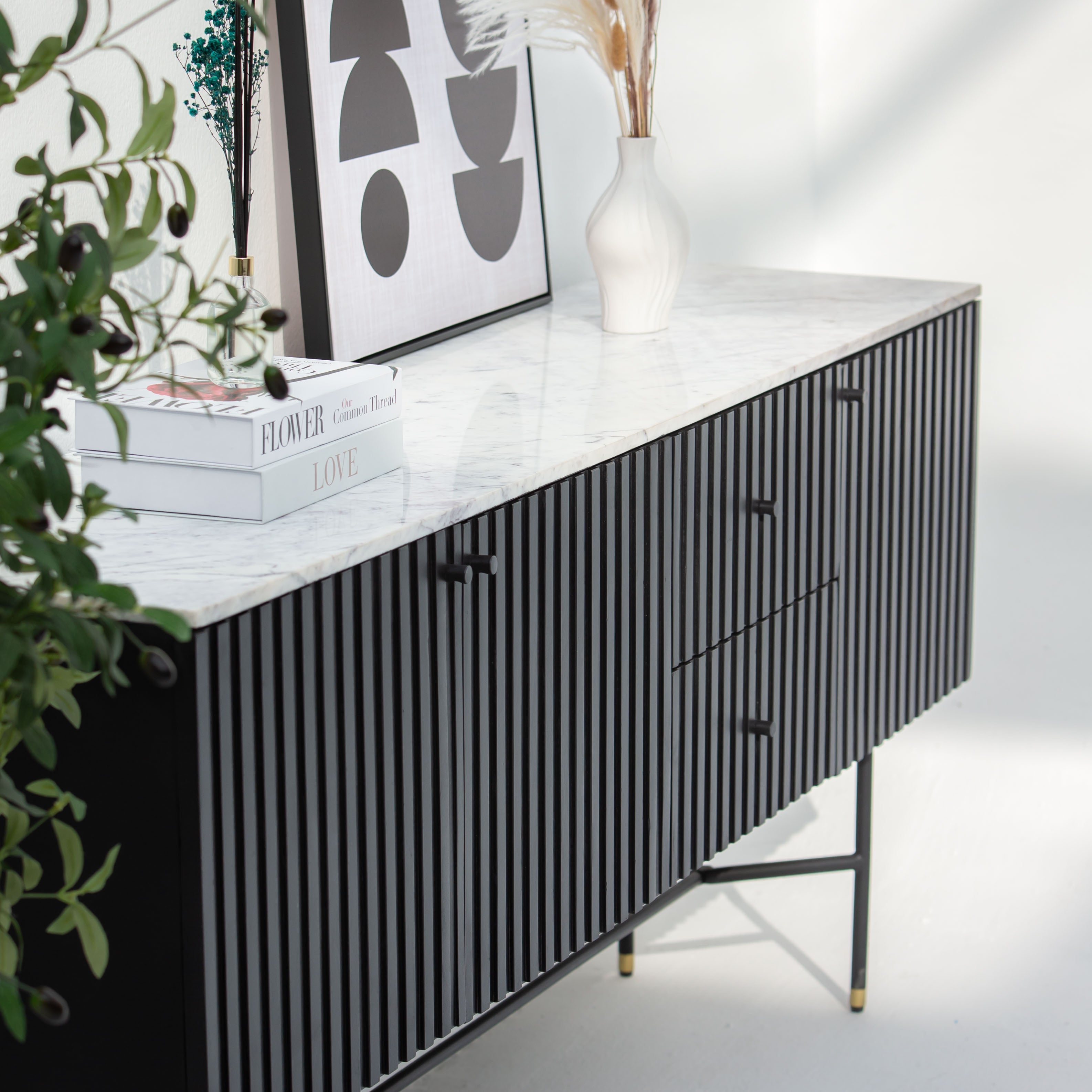 VANTA MARBLE TOP THREE DOOR SIDEBOARD