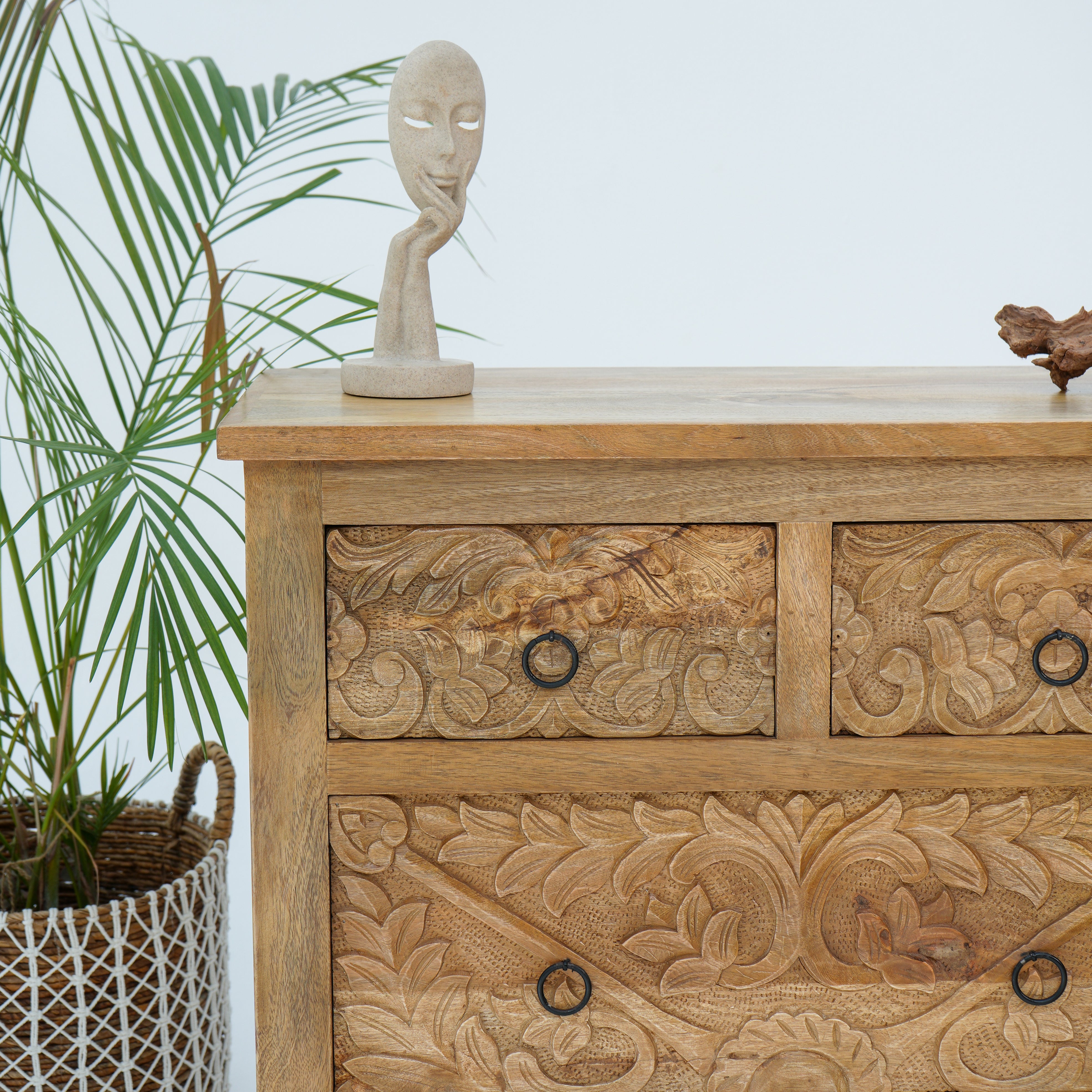 ESPERANCE MANGO CARVED EIGHT DRAWER CHEST OF DRAWERS