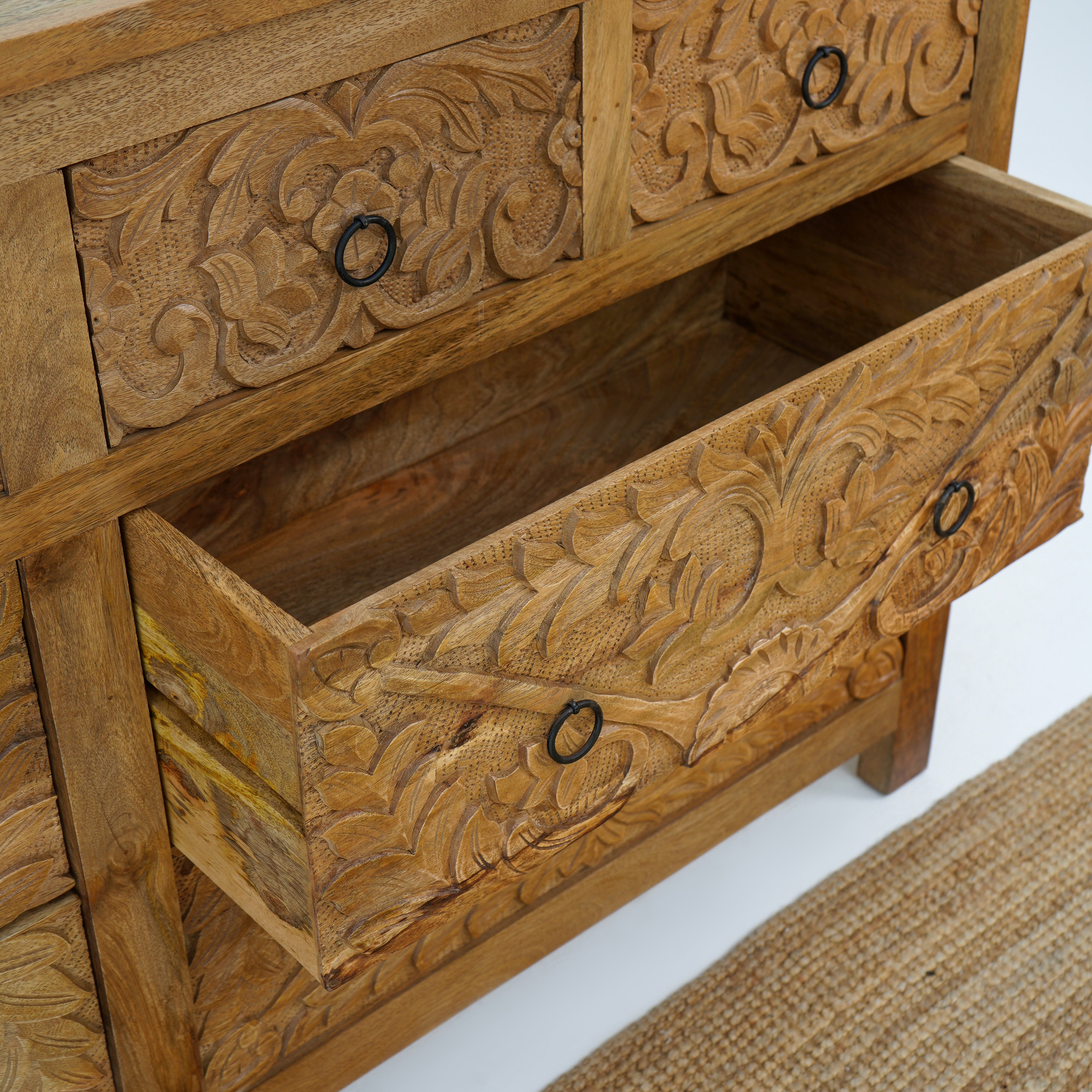 ESPERANCE MANGO CARVED EIGHT DRAWER CHEST OF DRAWERS