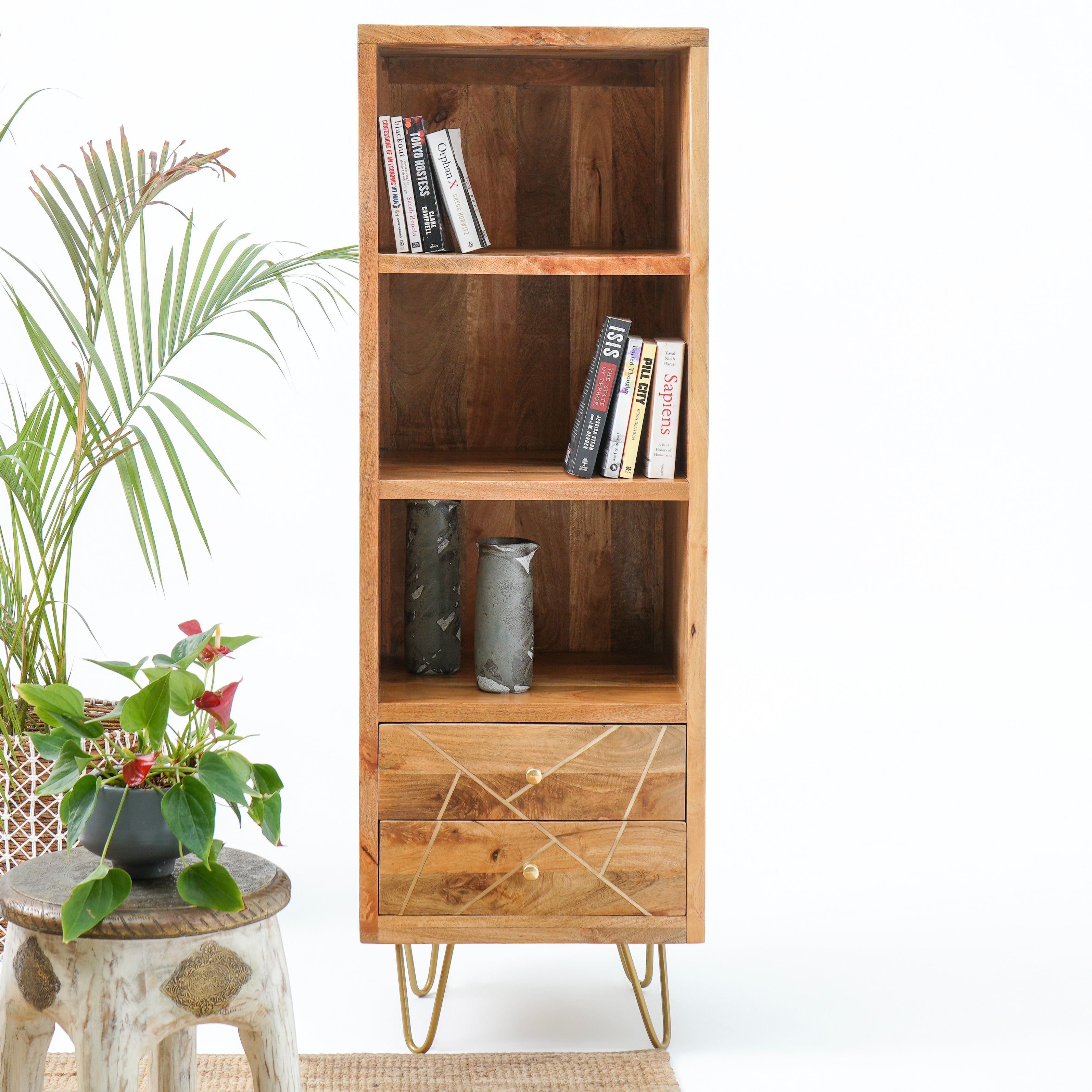 Oslo Gold Lines Two-Drawer Bookshelf