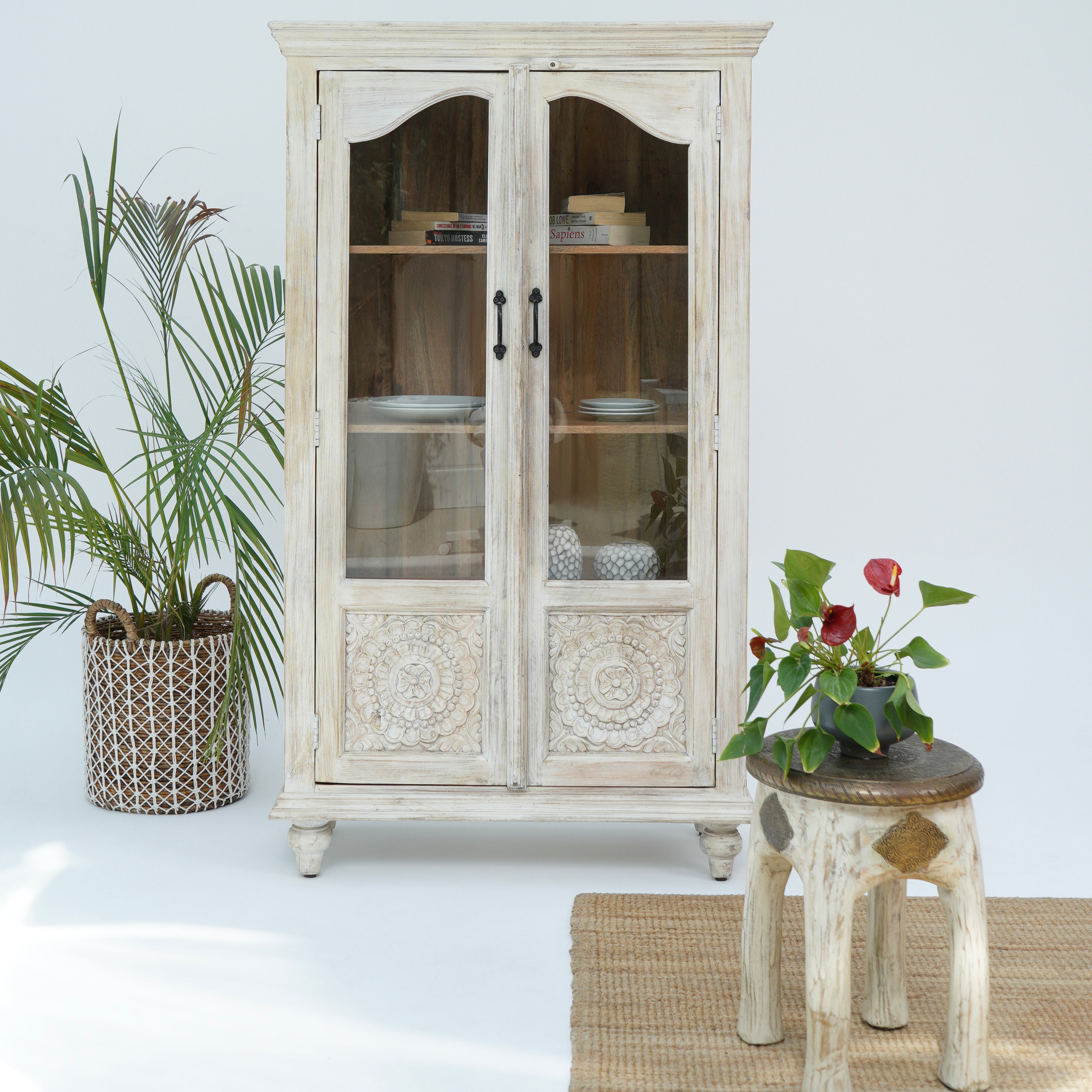 Charm Glass Door Carved Cabinet
