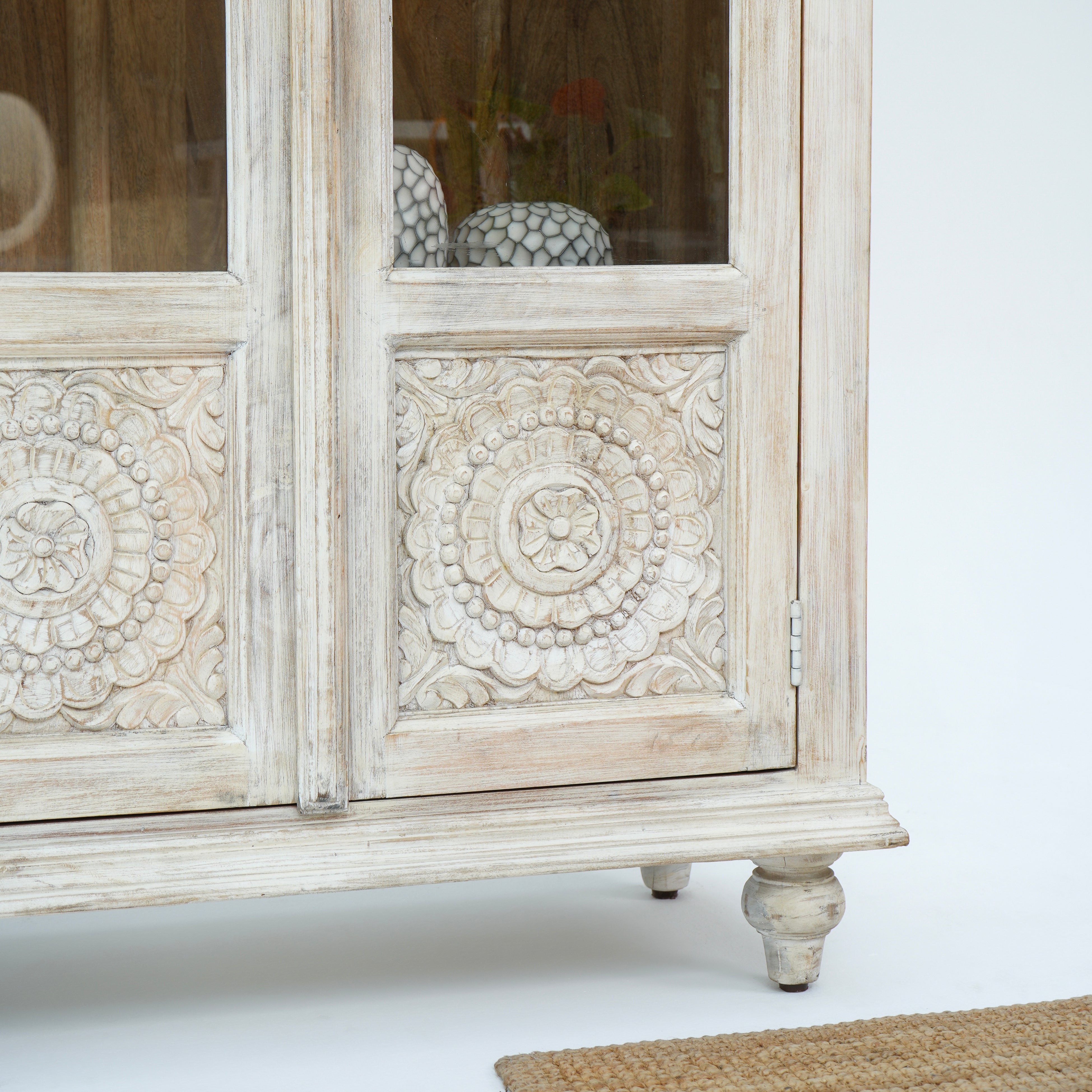 Charm Glass Door Carved Cabinet