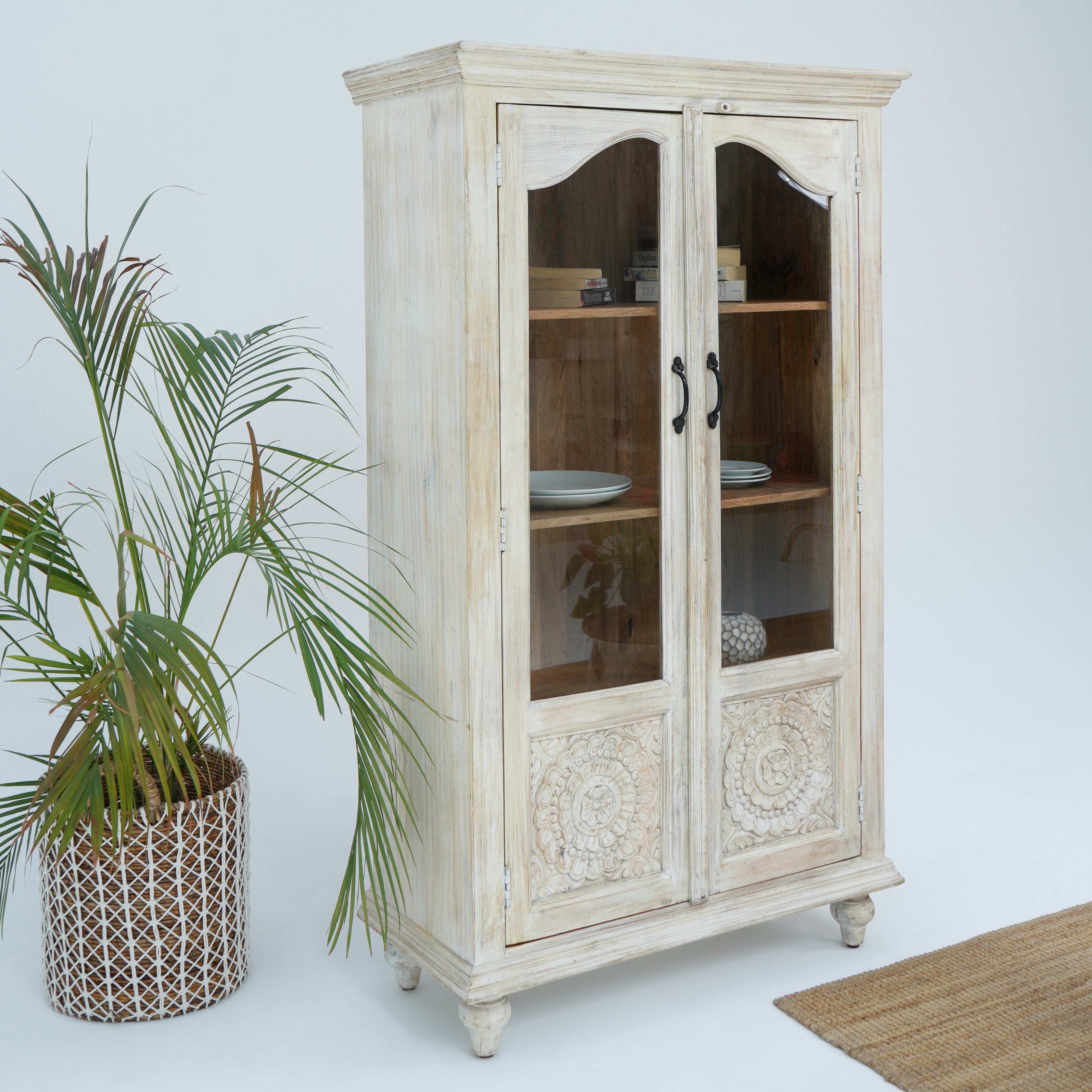 Charm Glass Door Carved Cabinet