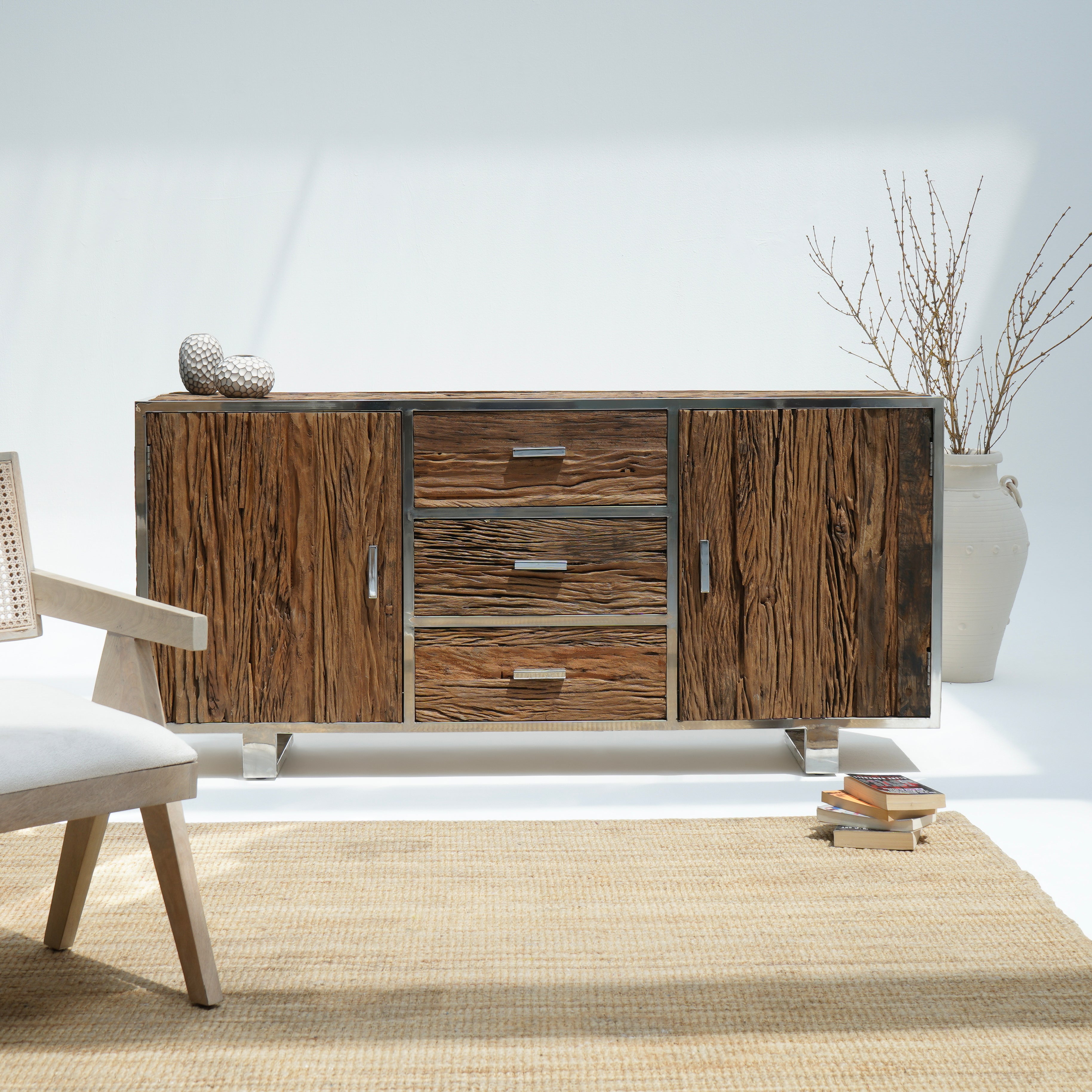 Railway wood  two door three drawers sideboard