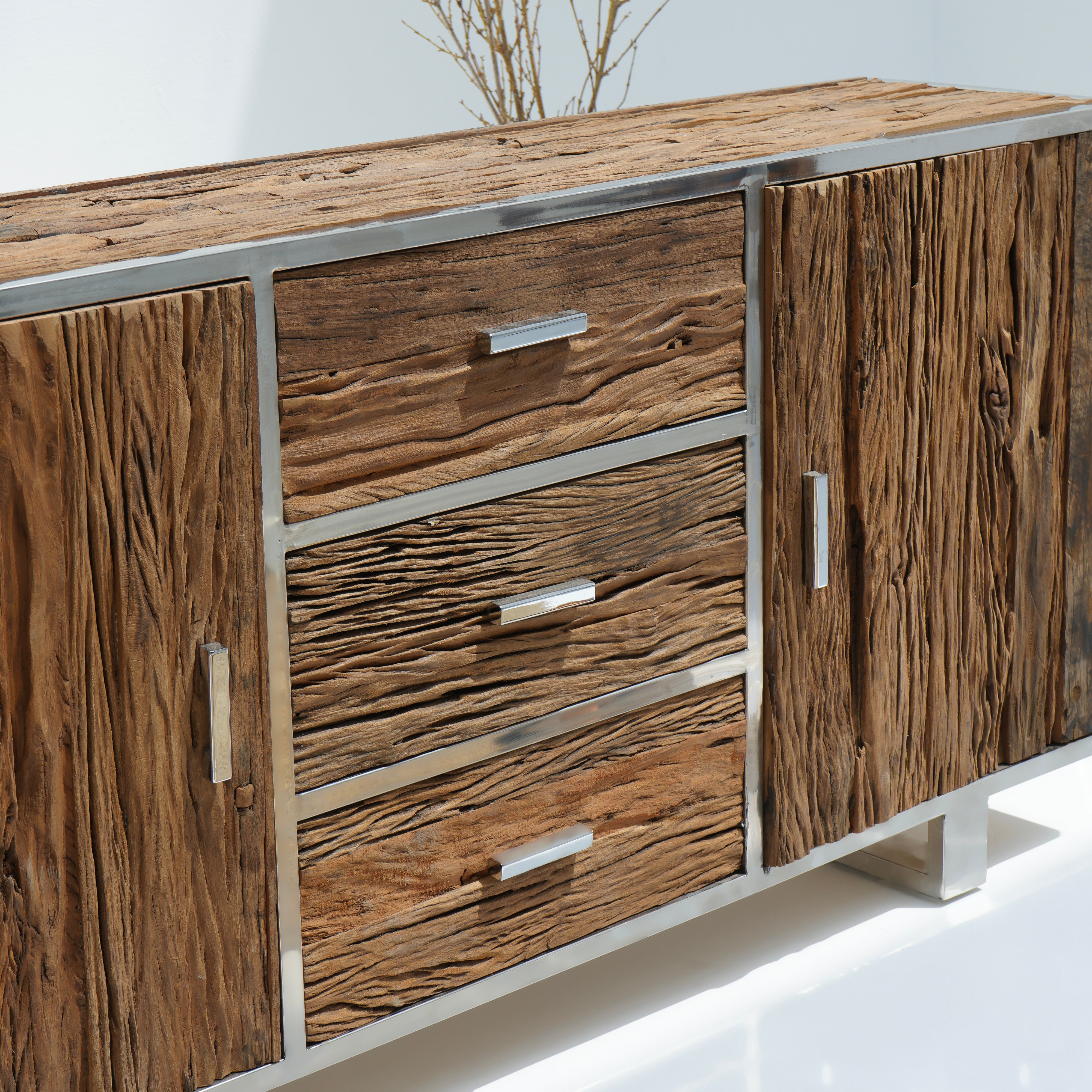 Railway wood  two door three drawers sideboard
