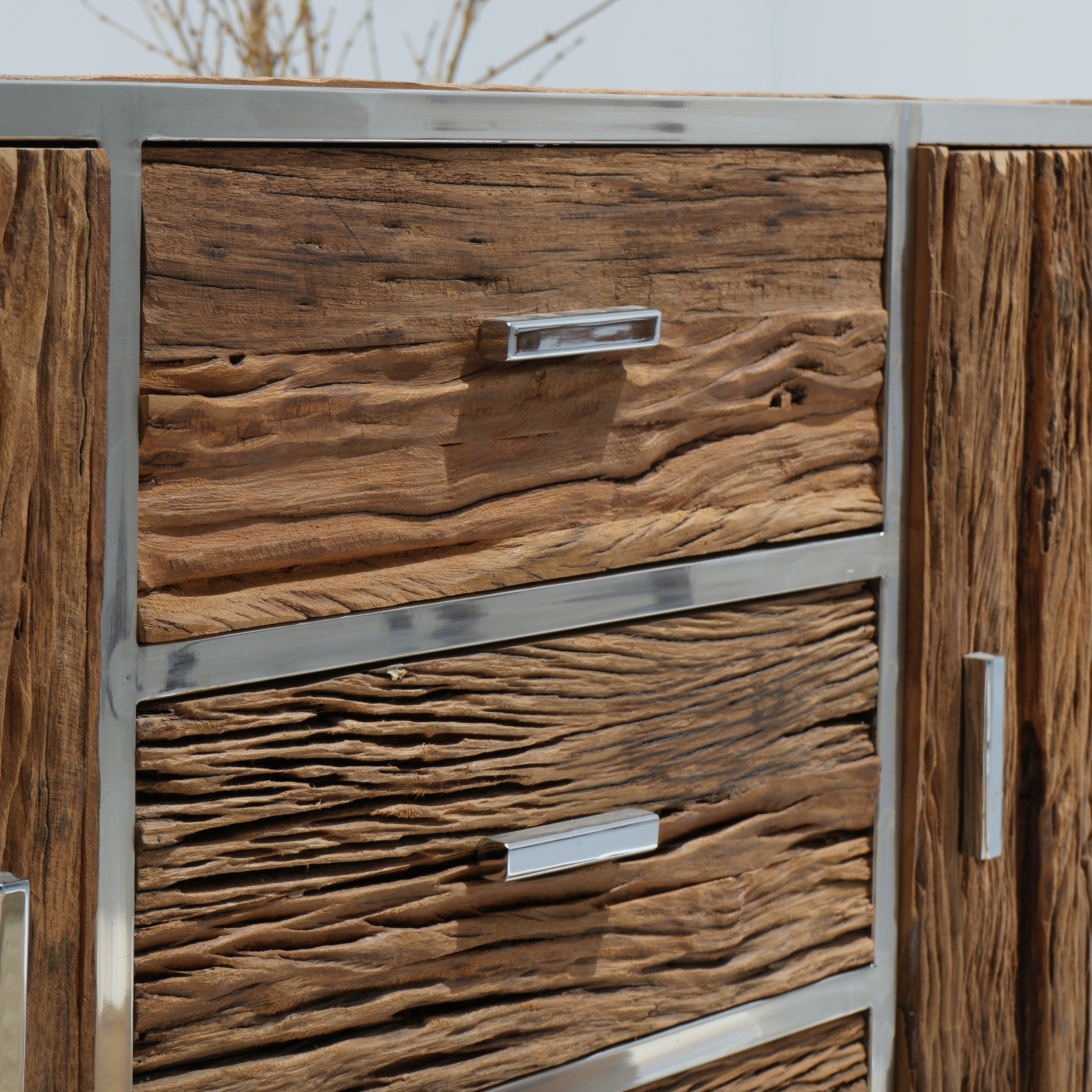 Railway wood  two door three drawers sideboard