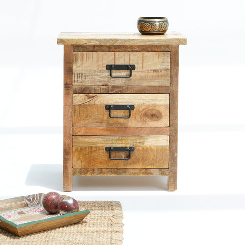 MANGOEDGE WOODEN THREE DRAWER NIGHTSTAND TABLE