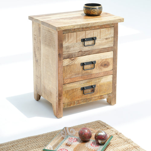 MANGOEDGE WOODEN THREE DRAWER NIGHTSTAND TABLE