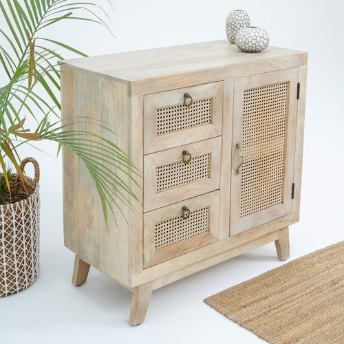 CANOVIA CANE THREE DRAWER ONE DOOR SIDEBOARD