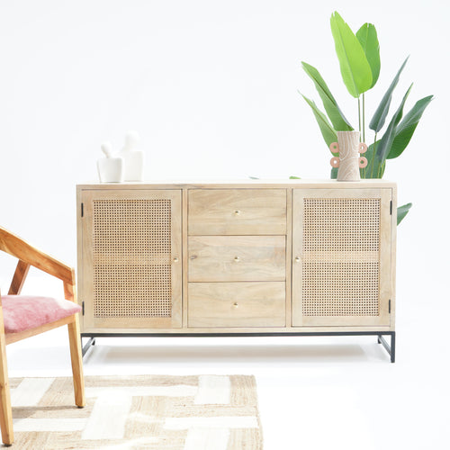 CANOVIA CANE THREE DRAWER TWO DOOR SIDEBOARD