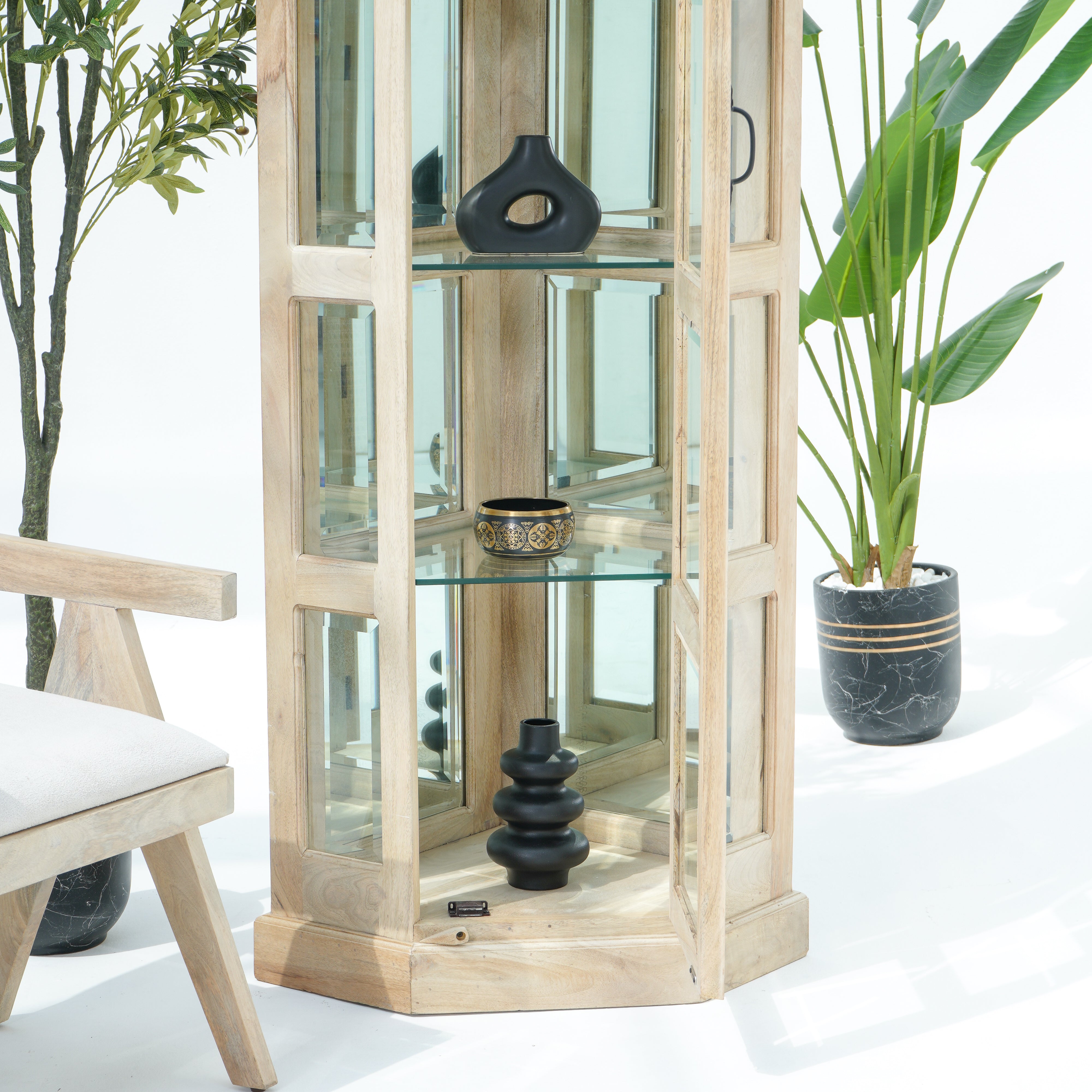MANGO EDGE GLASS CORNER CABINET