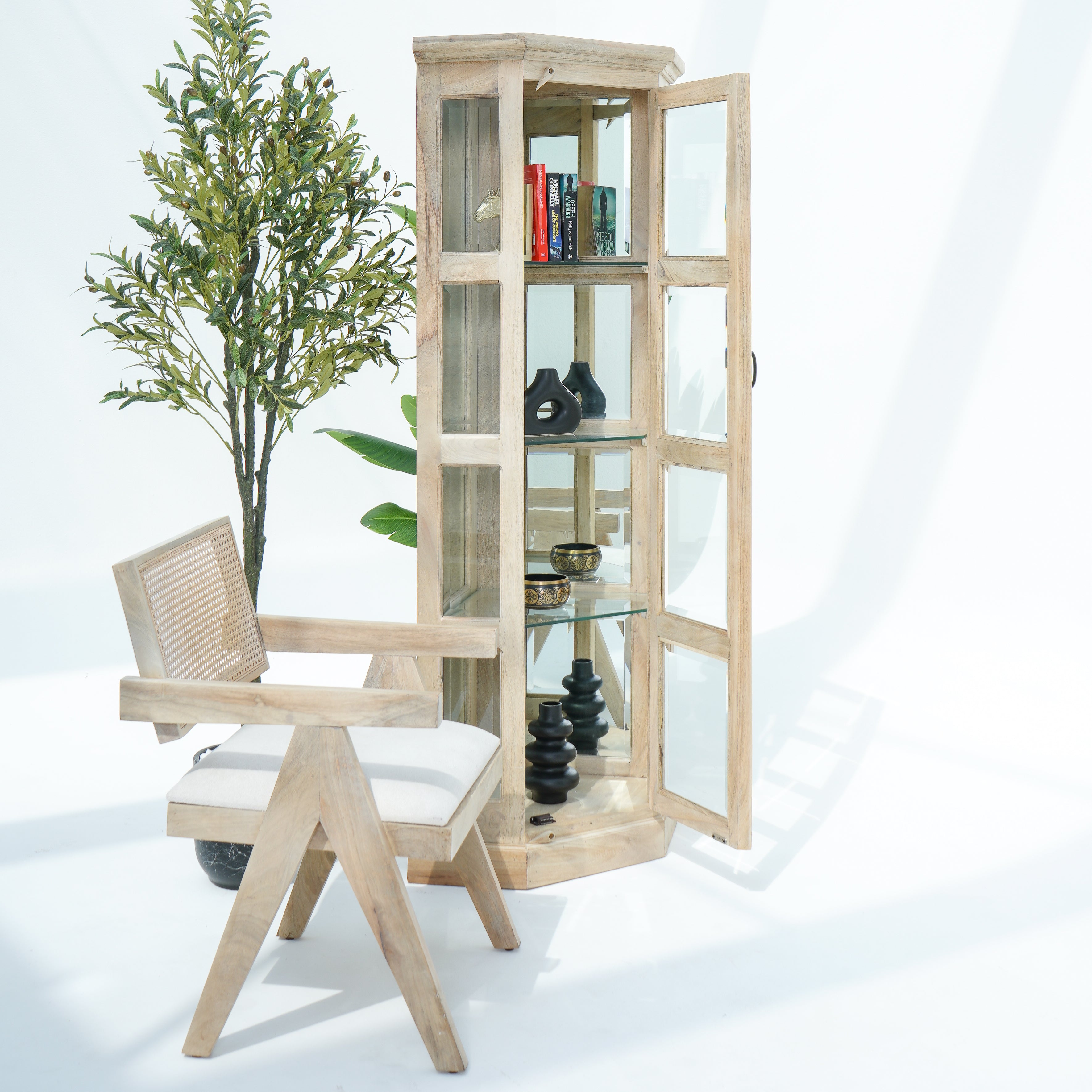 MANGO EDGE GLASS CORNER CABINET