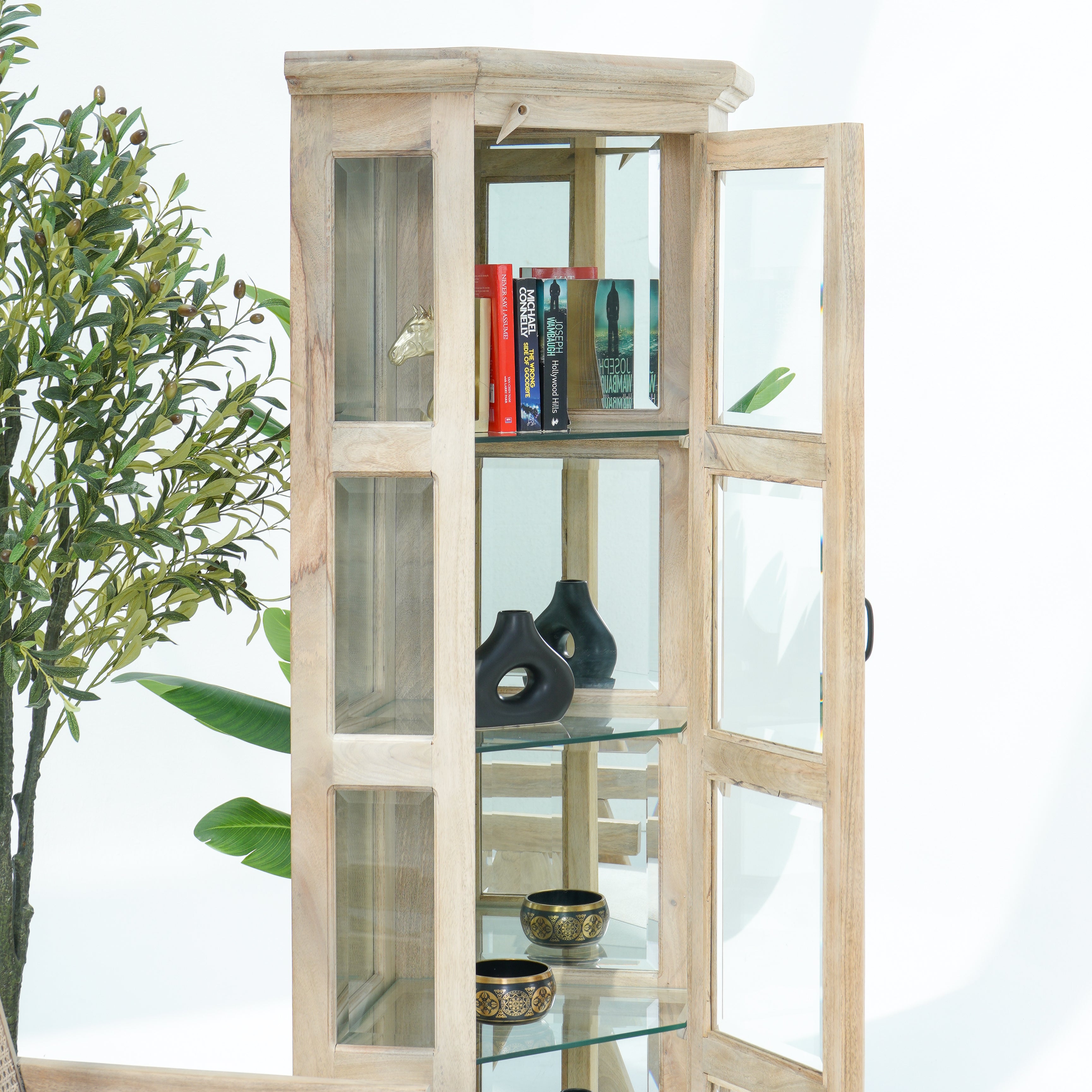MANGO EDGE GLASS CORNER CABINET