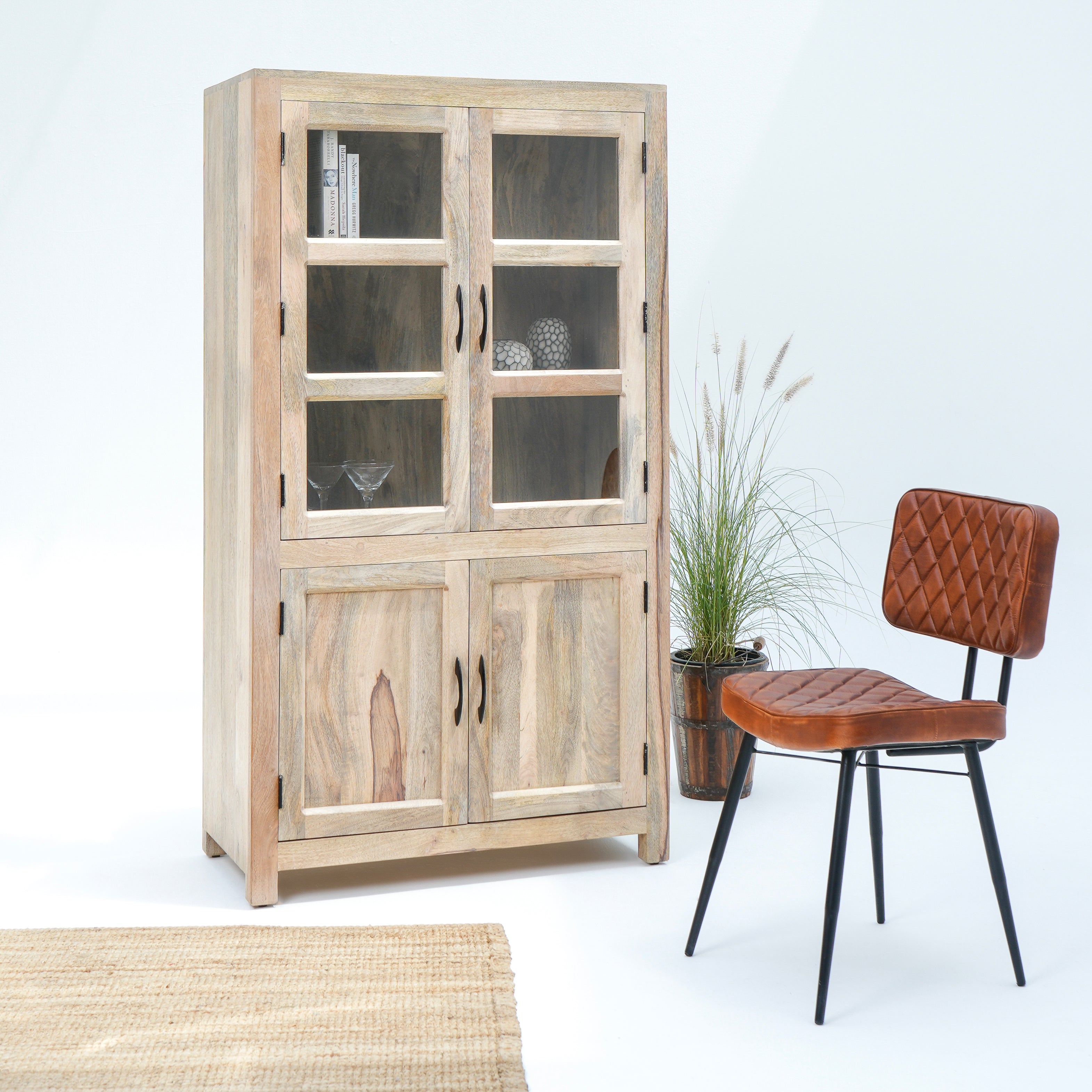 Masterpiece Two Glass-Two Wooden Door Cabinet