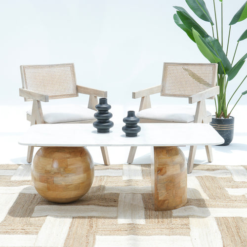WOODEN , MARBLE TIMBER TRIBE COFFEE TABLE