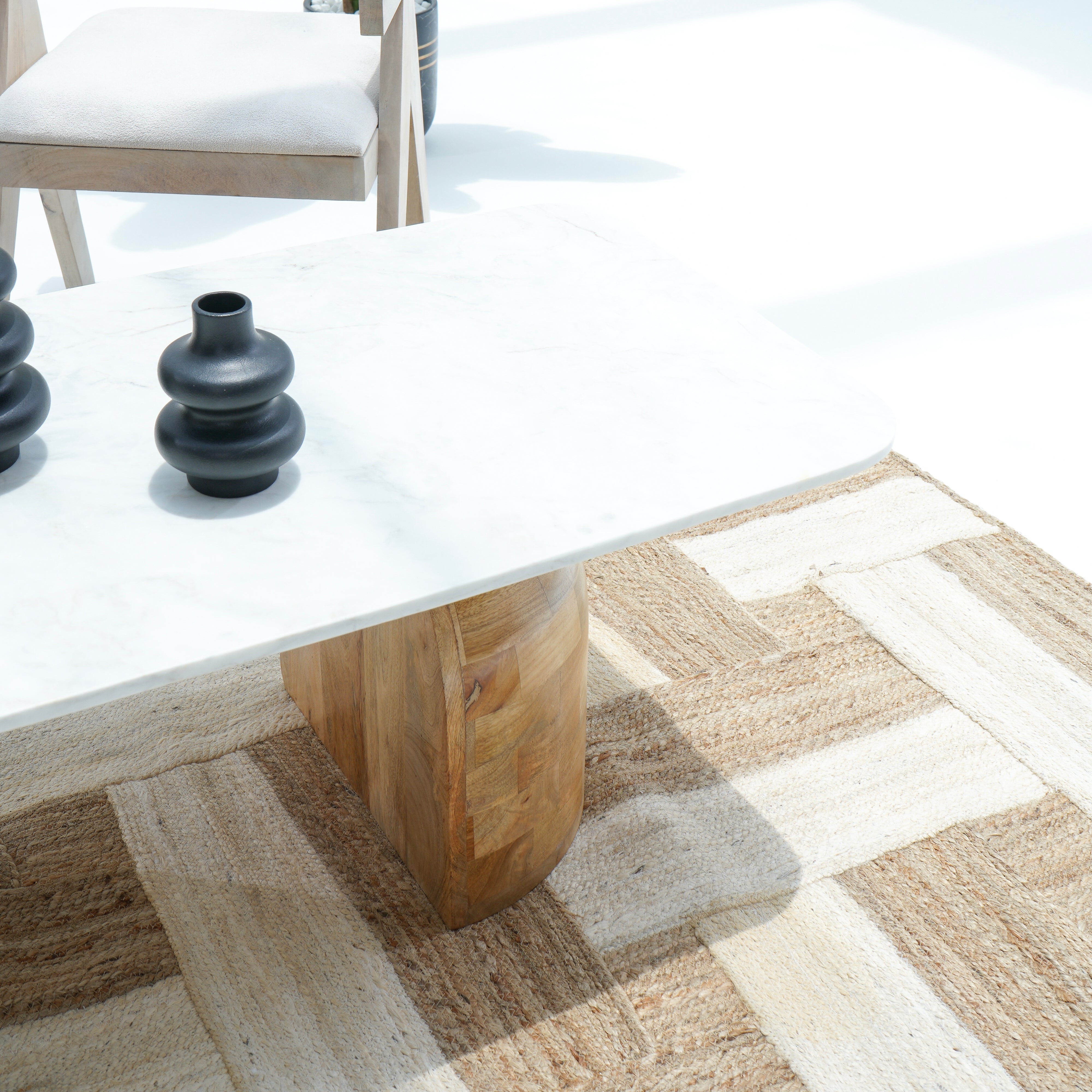 WOODEN , MARBLE TIMBER TRIBE COFFEE TABLE
